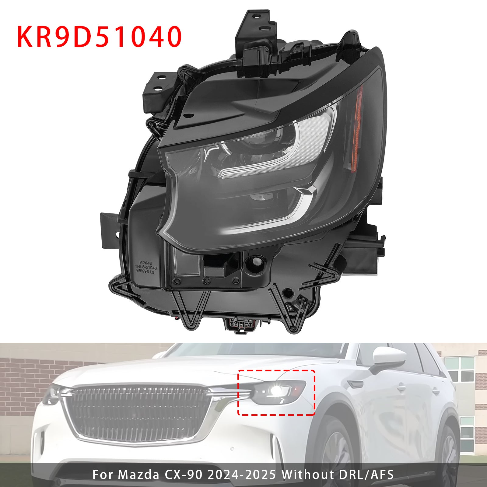 Left LED Head Light Without DRL/AFS For Mazda CX-90 2024-2025 KR9D51040