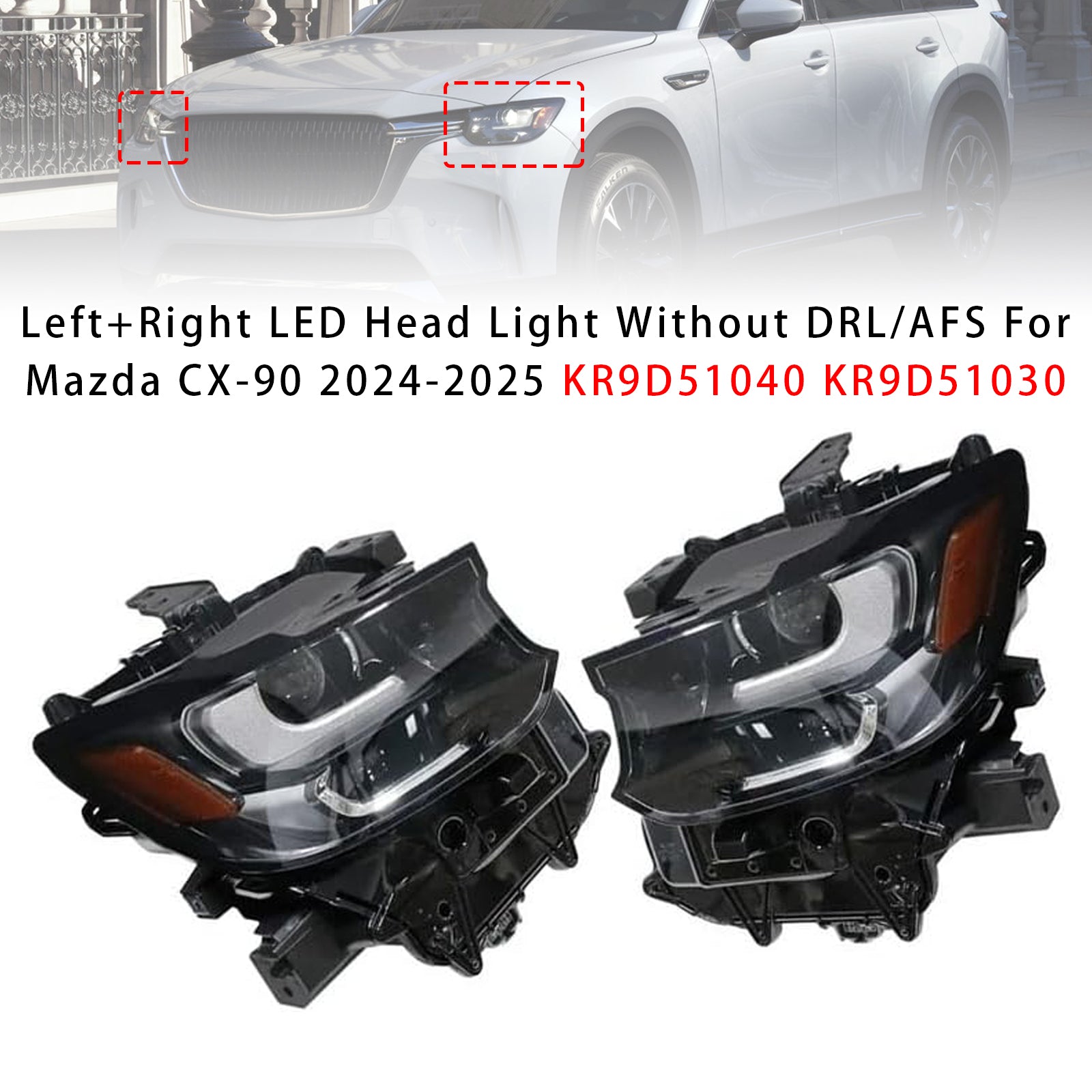 Left+Right LED Head Light Without DRL/AFS For Mazda CX-90 2024-2025 KR9D51040