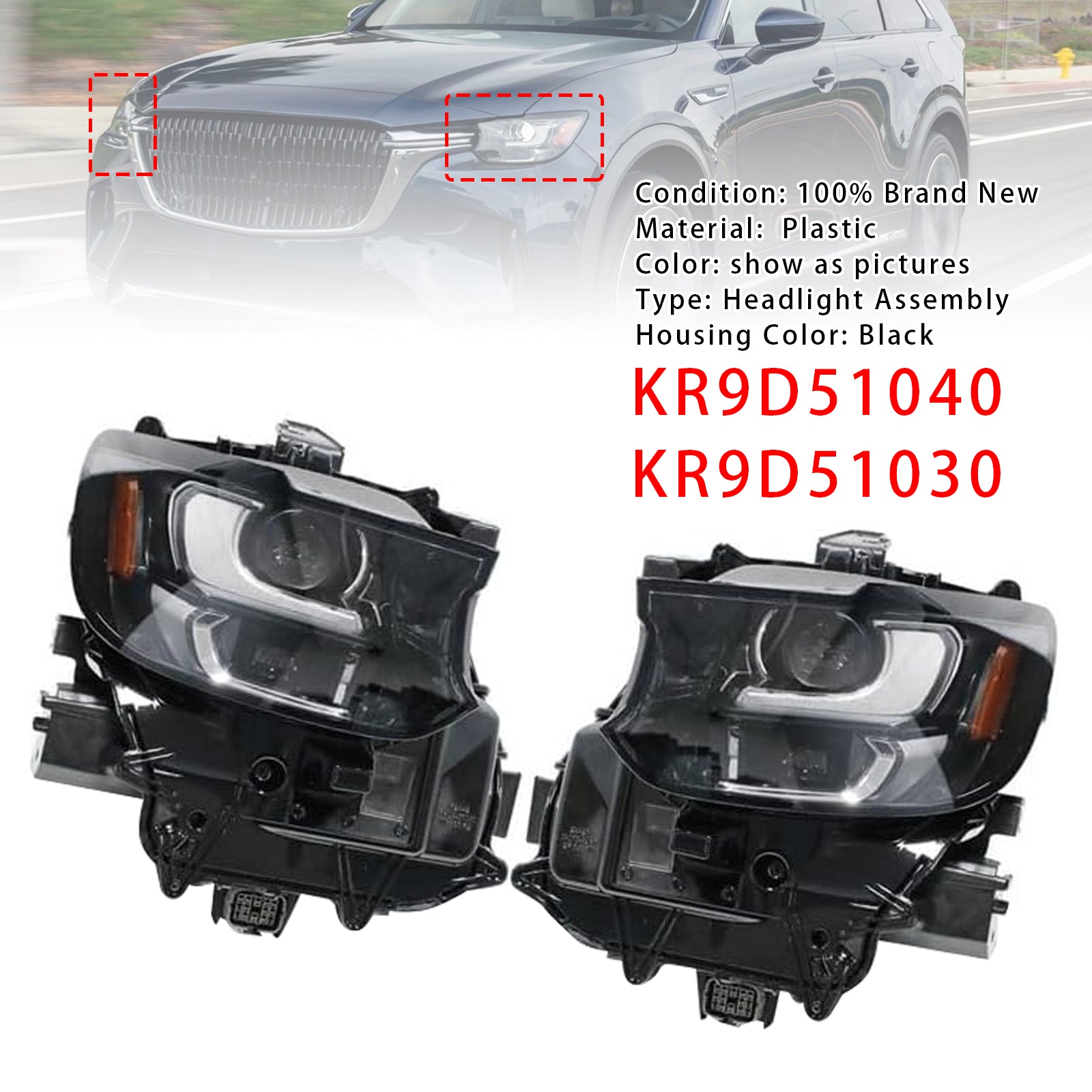 Left+Right LED Head Light Without DRL/AFS For Mazda CX-90 2024-2025 KR9D51040