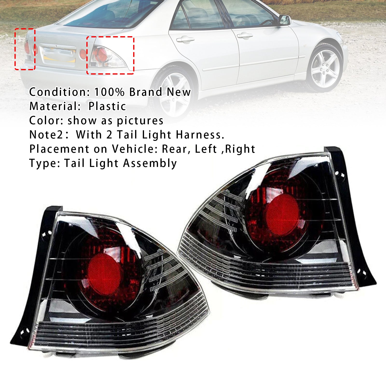 Left+Right Rear Tail Light Brake Lamp Without Bulb For LEXUS IS200 2000-2004