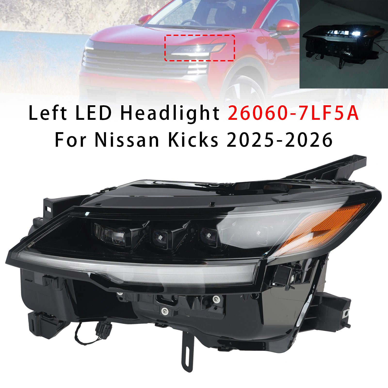 Left LED Headlight 26060-7LF5A For Nissan Kicks 2025-2026