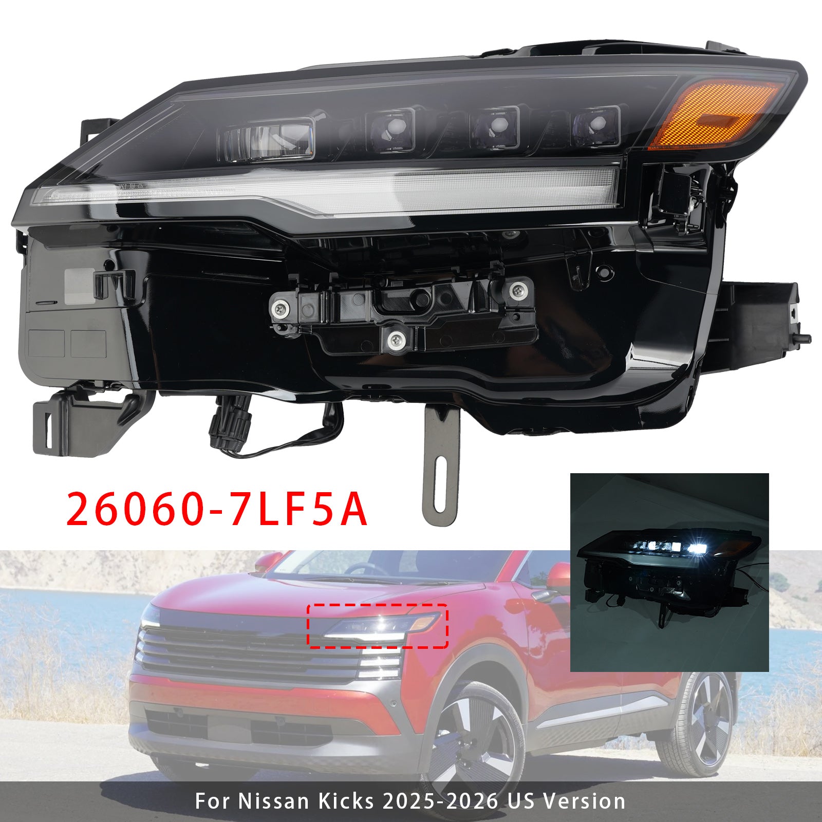 Left LED Headlight 26060-7LF5A For Nissan Kicks 2025-2026