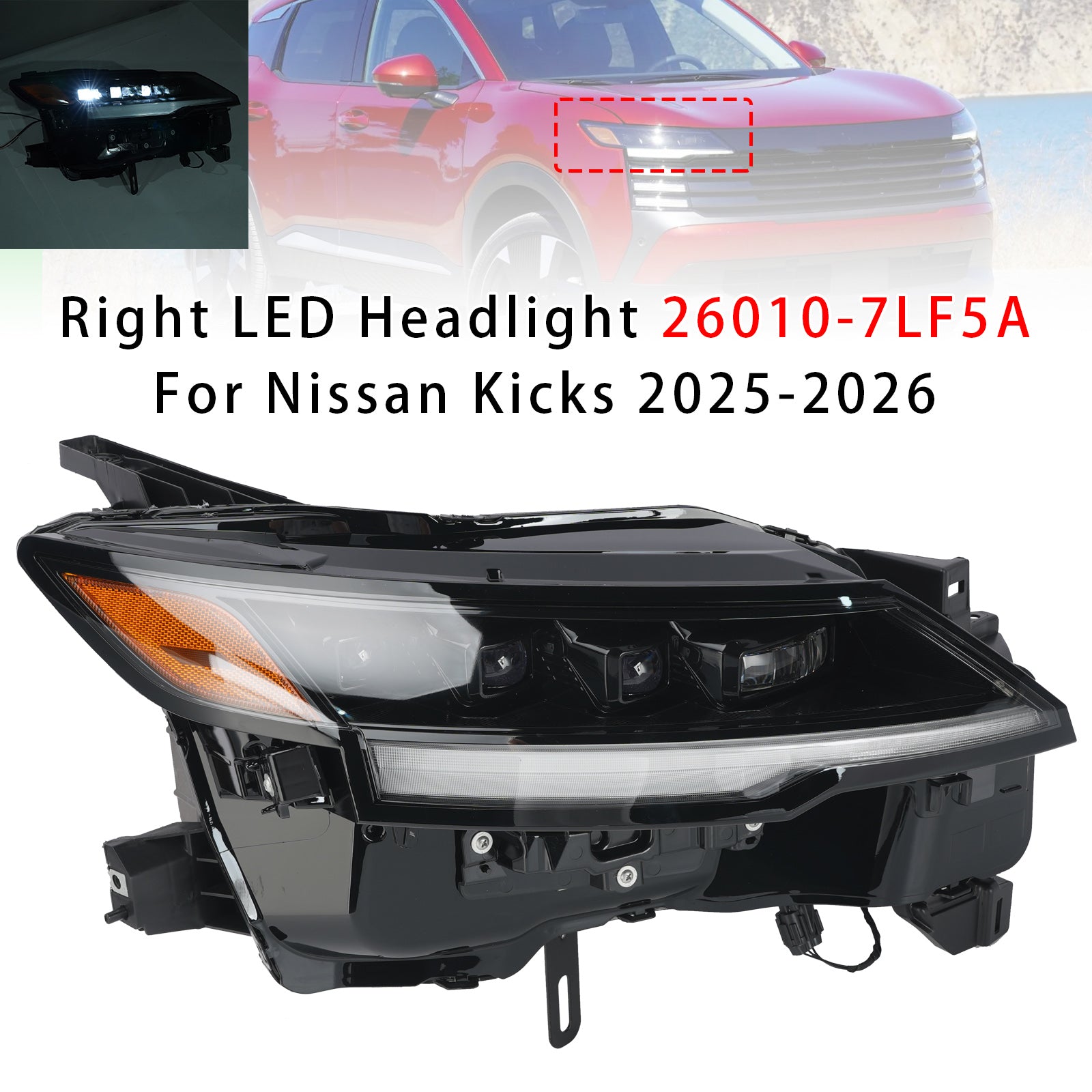 Right LED Headlight 26010-7LF5A For Nissan Kicks 2025-2026