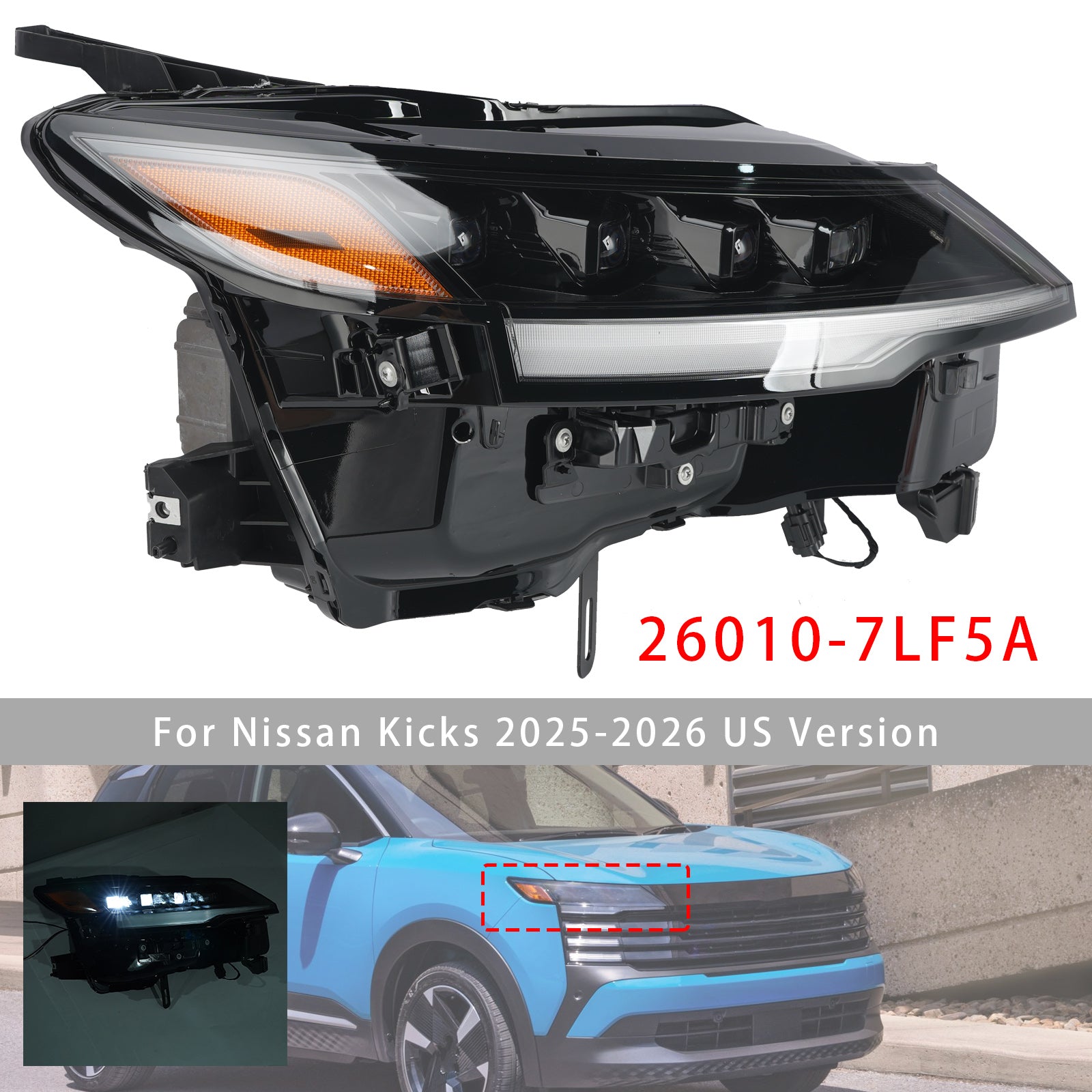 Right LED Headlight 26010-7LF5A For Nissan Kicks 2025-2026