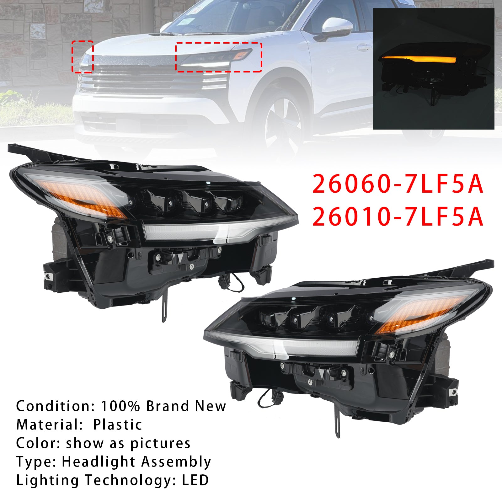 Left+Right LED Headlight 26060-7LF5A 26010-7LF5A For Nissan Kicks 2025-2026