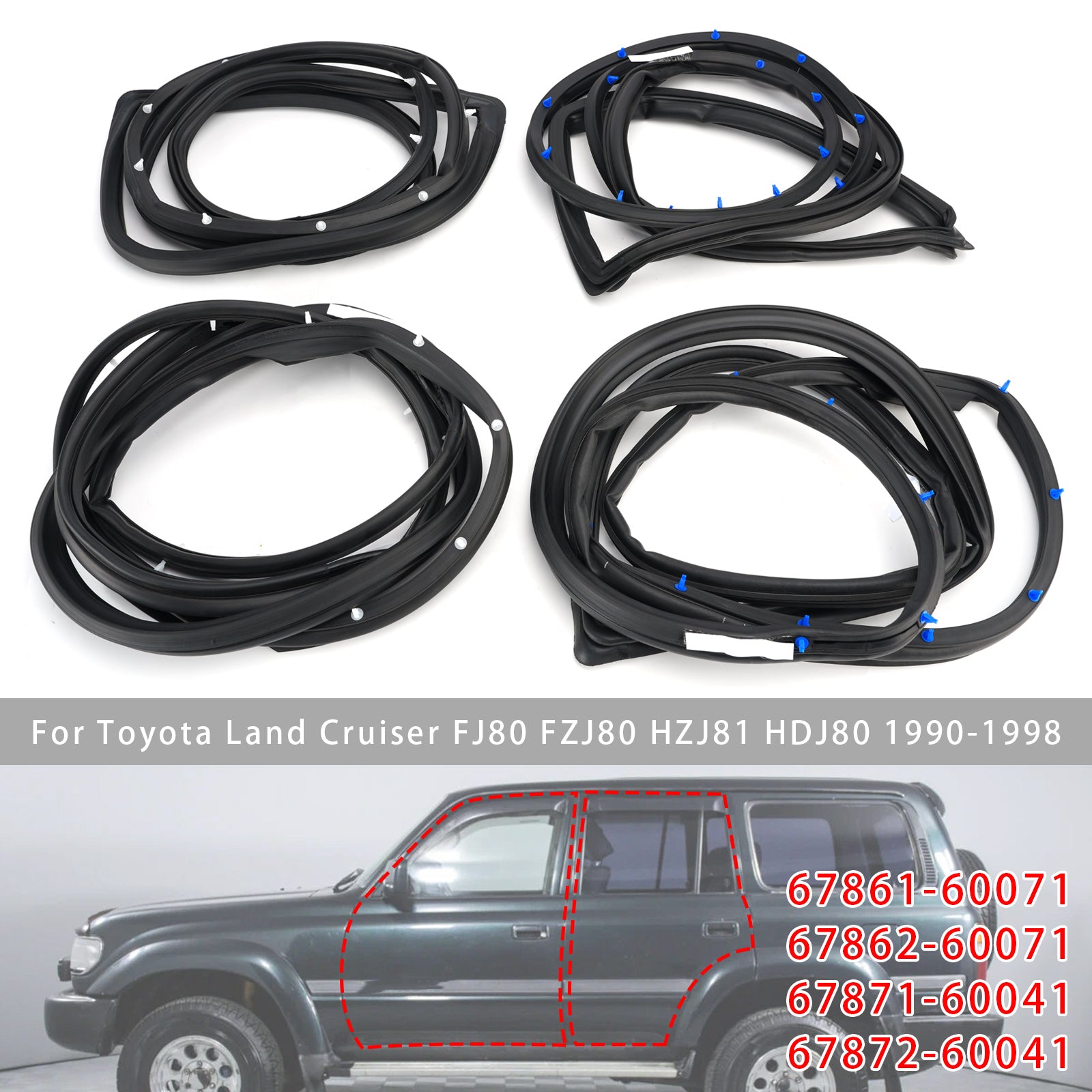 4Pcs Door Weatherstrip For Toyota Land Cruiser Fj80 Fzj80 Hzj81 Hdj80 1990-1998