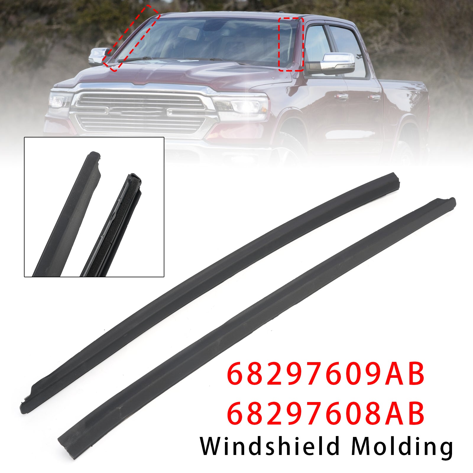 Front Left+Right Windshield Molding For Ram 1500 2500 3500 4500 2009-2022