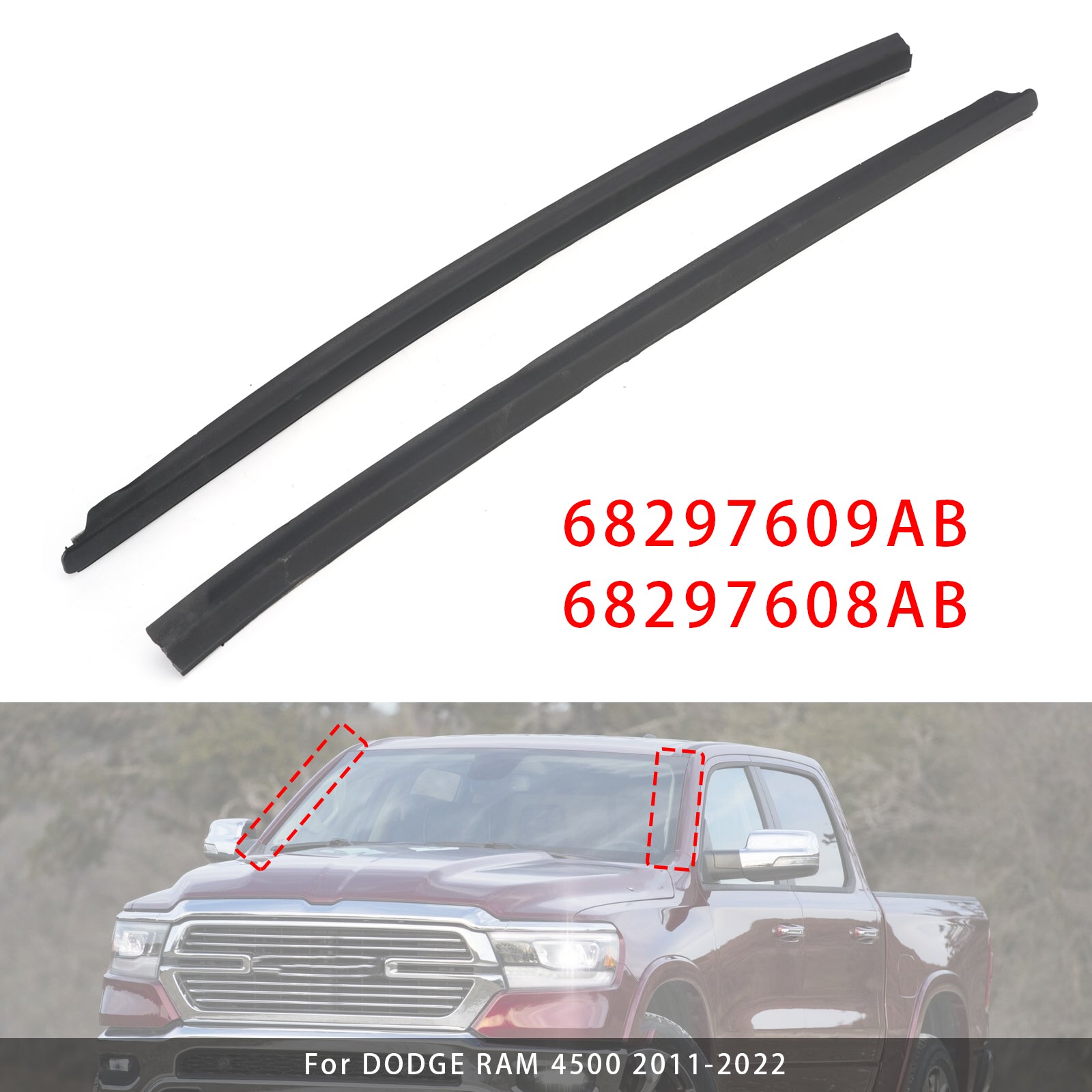 Front Left+Right Windshield Molding For Ram 1500 2500 3500 4500 2009-2022