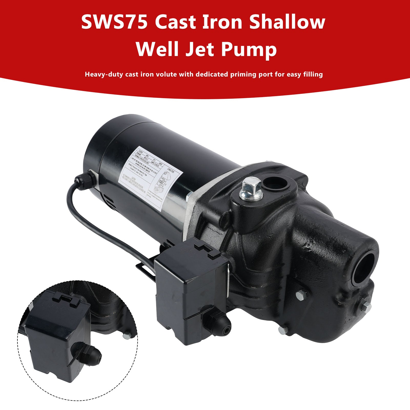 SWS75 Heavy Duty 3/4HP 779 GPH Cast Iron  Shallow Well Jet Pump  040066218780