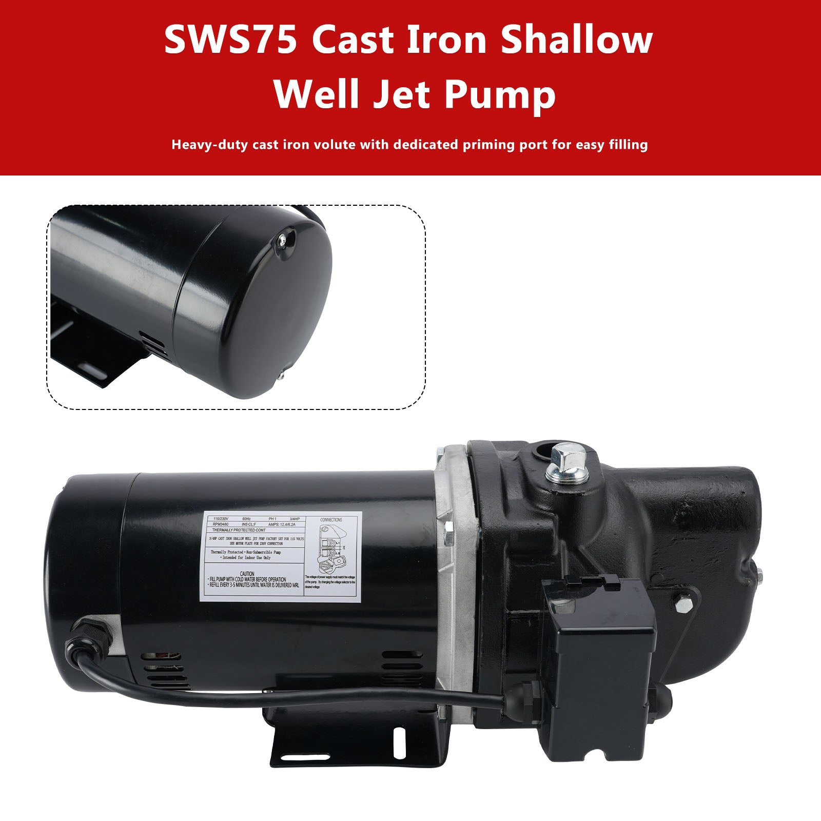 SWS75 Heavy Duty 3/4HP 779 GPH Cast Iron  Shallow Well Jet Pump  040066218780