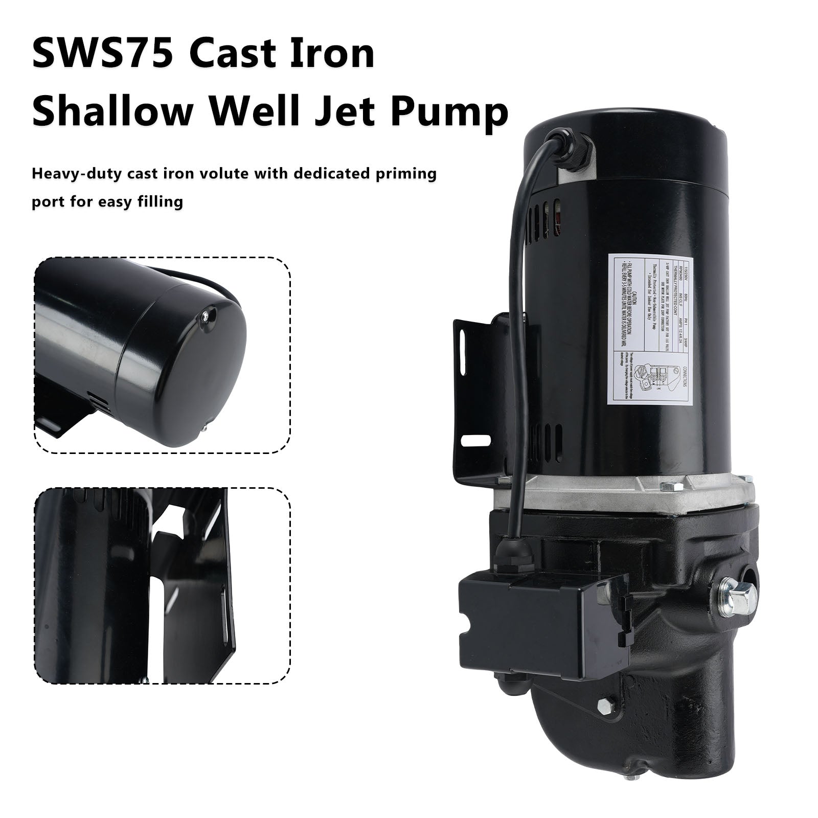 SWS75 Heavy Duty 3/4HP 779 GPH Cast Iron  Shallow Well Jet Pump  040066218780