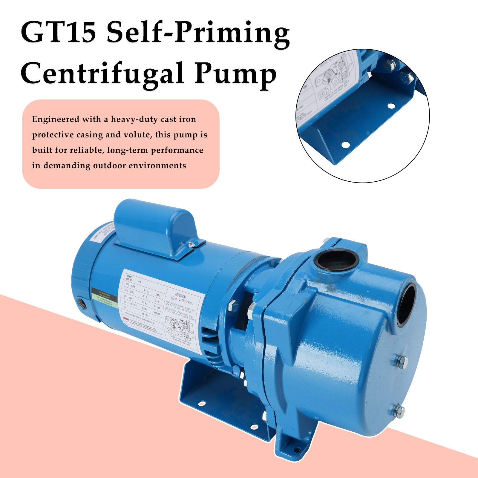 GT15 Self - Priming Centrifugal Pump - 1.5 HP