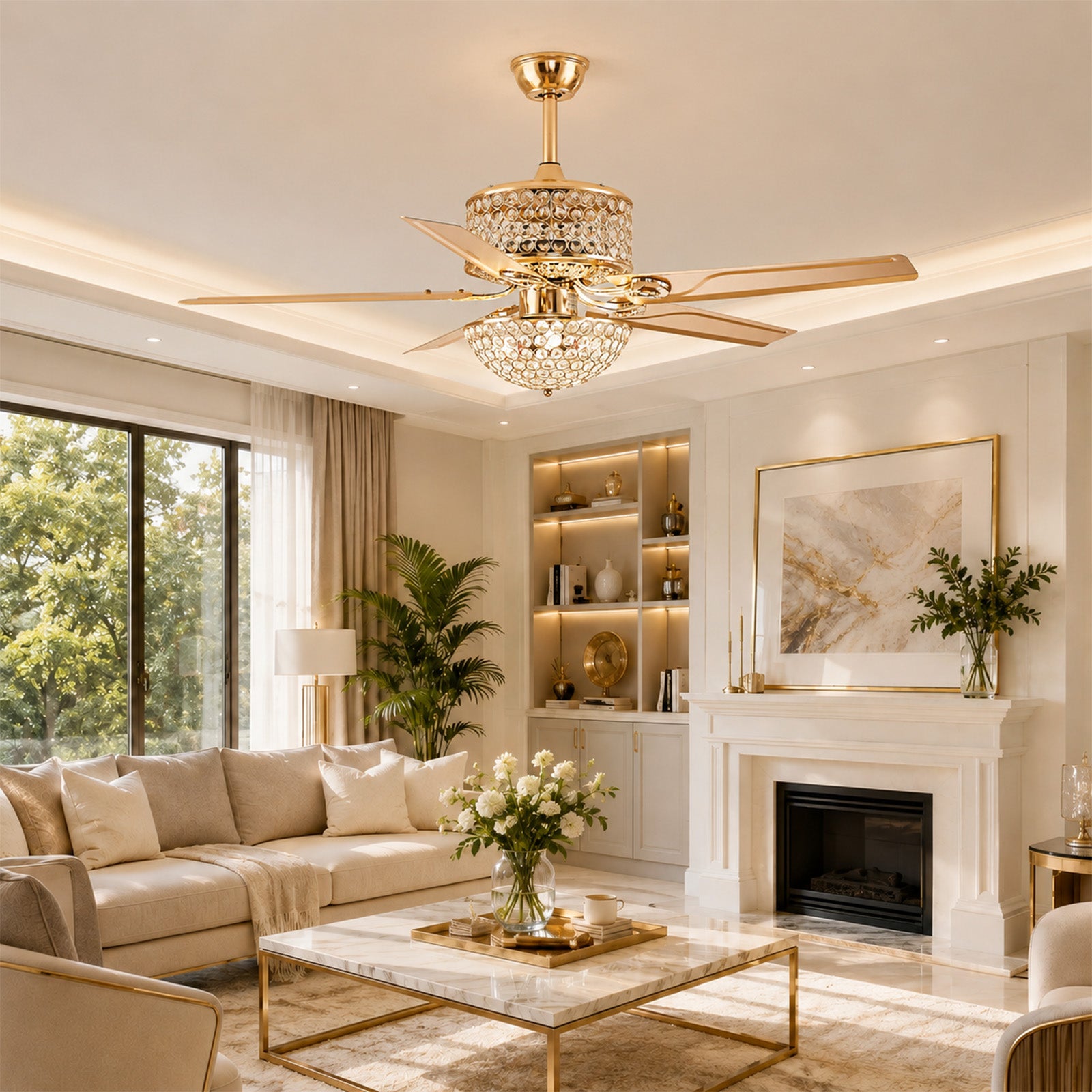 52 " Crystal Ceiling Fan with Light and Remote
