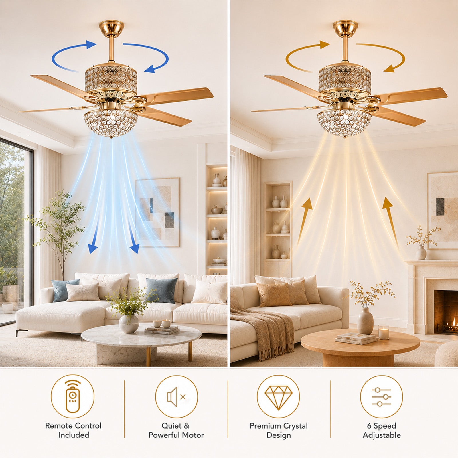 52 " Crystal Ceiling Fan with Light and Remote