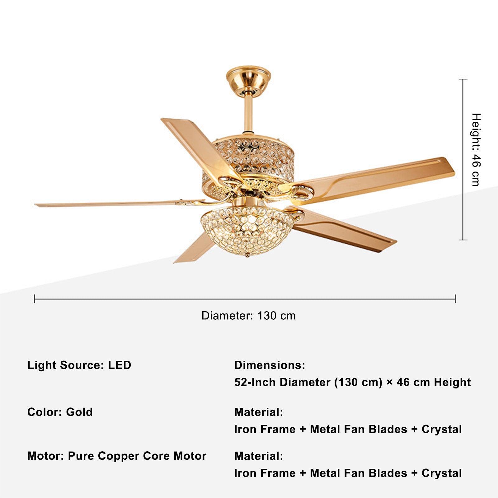 52 " Crystal Ceiling Fan with Light and Remote