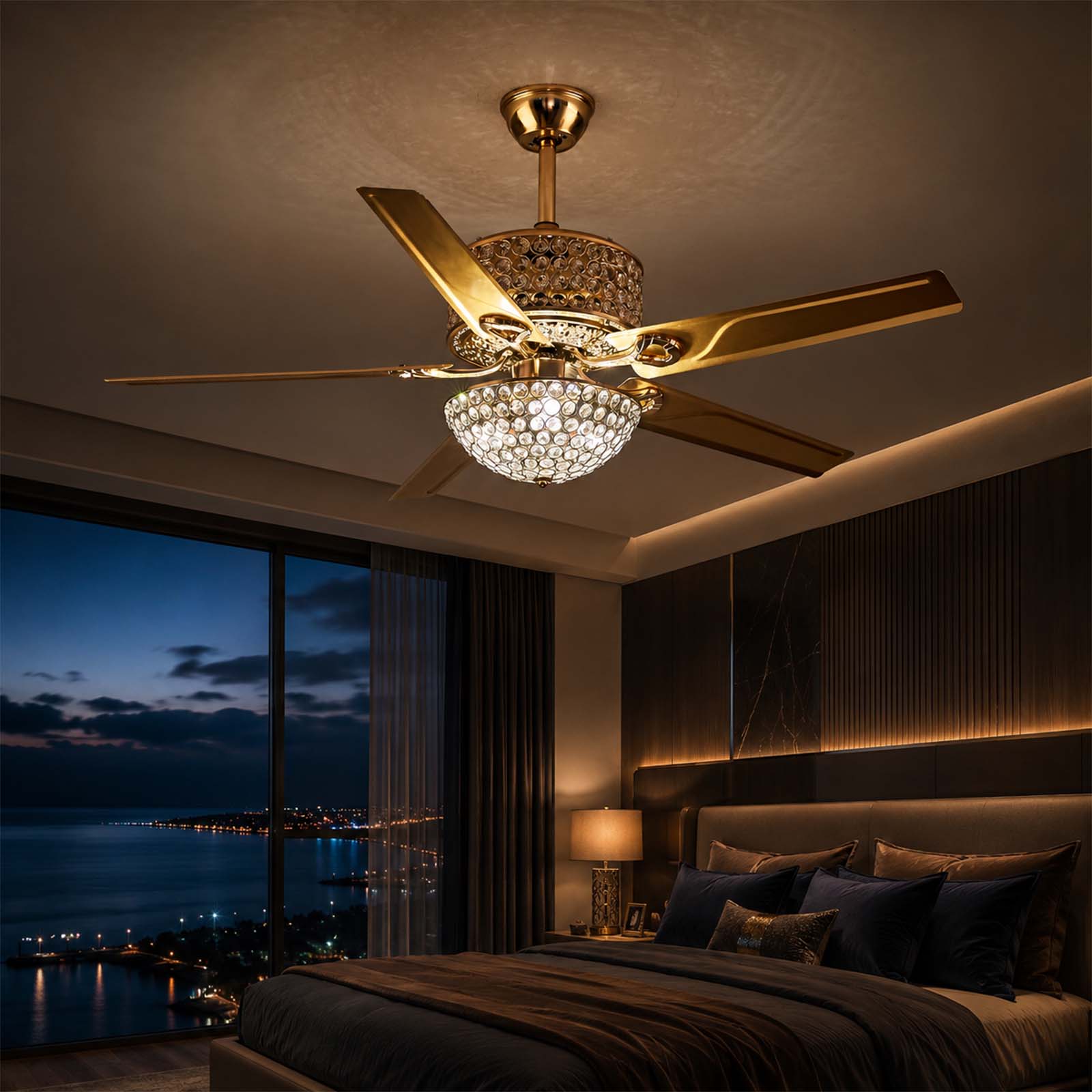 52 " Crystal Ceiling Fan with Light and Remote