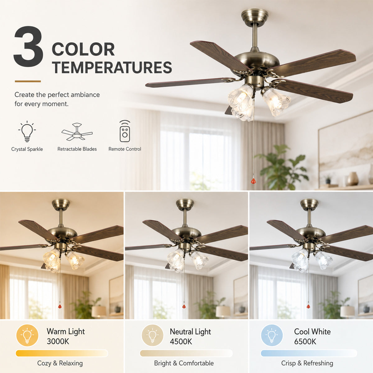 42-Inch Vintage Ceiling Fan with Light