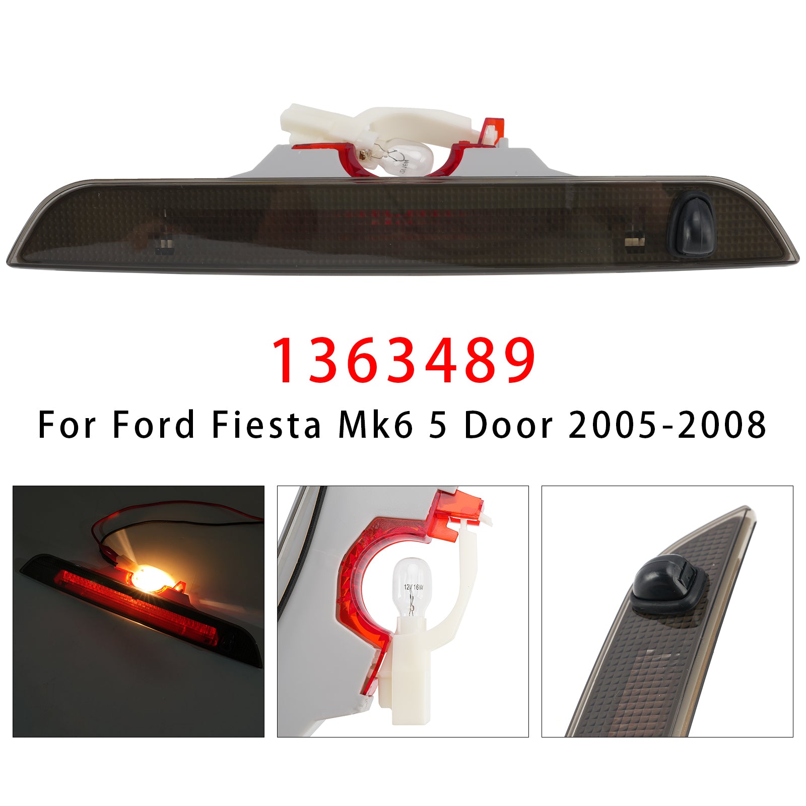 Rear High-Level Brake Light 1363489 For Ford Fiesta Mk6 5 Door 2005-2008 Smoked