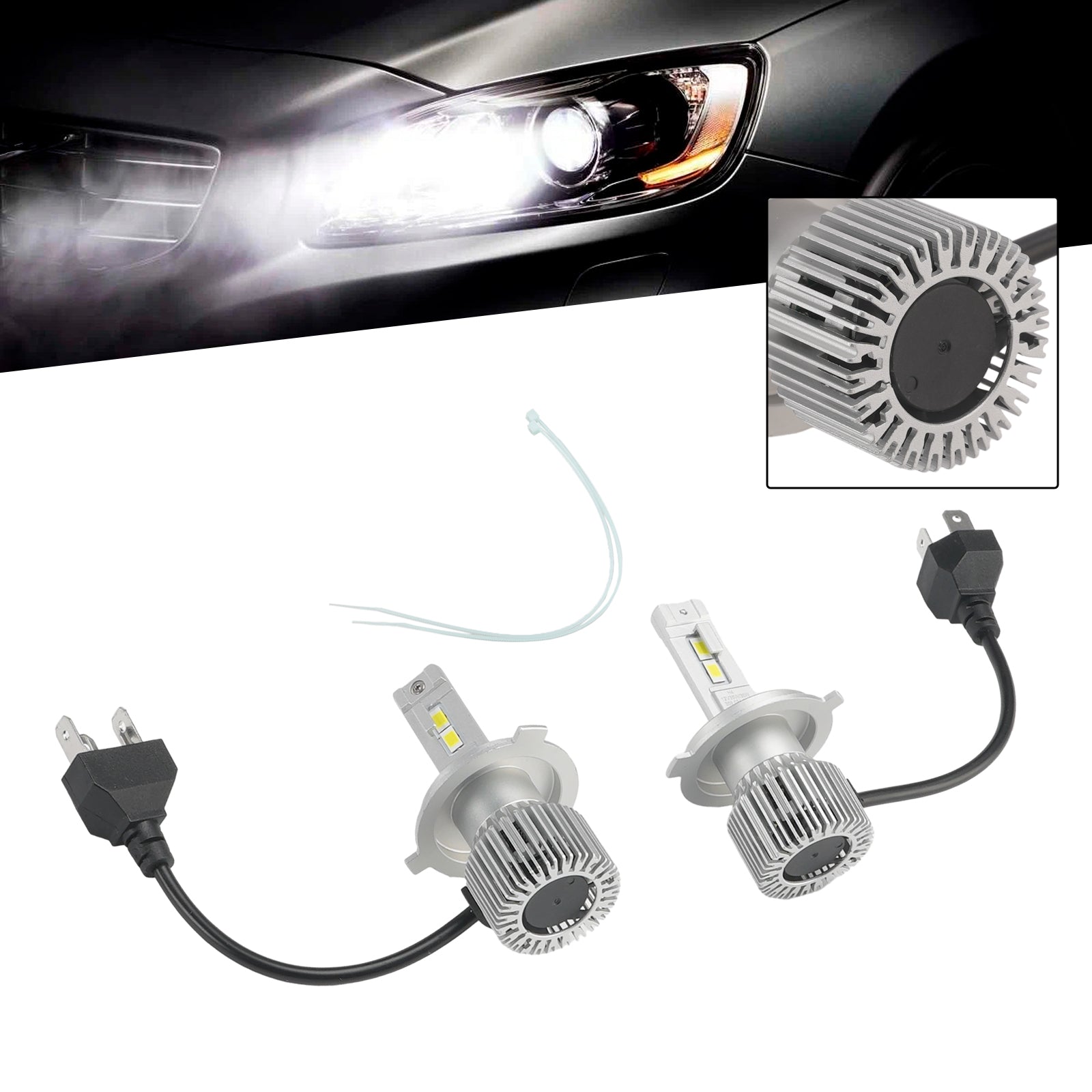 LED Headlight Bulb Kit High Low Beam Lamp H4 12V 35W 6500K 2500LM For HELLA