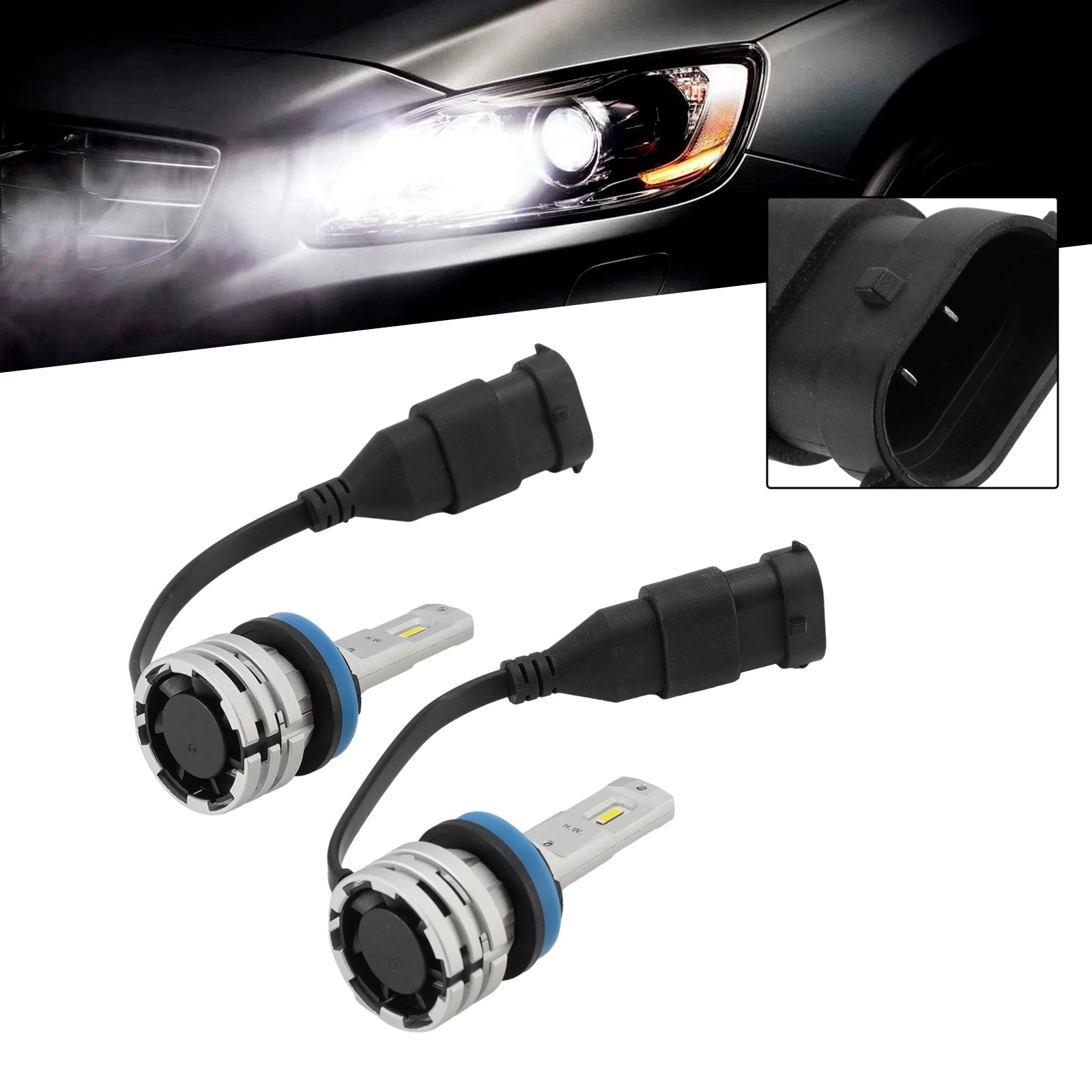 LED Headlight Bulb Kit High Low Beam H11 12V 24W 6500K Fan Cooling For HELLA