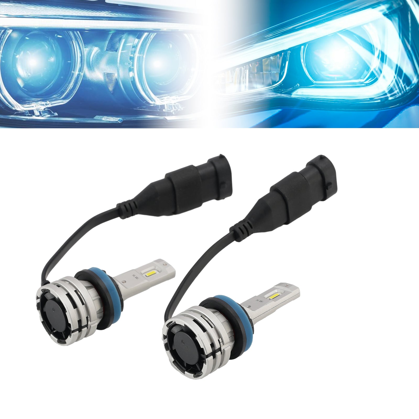 LED Headlight Bulb Kit Hi/Low Beam H8 H9 H11 12V 24W 6500K Fan Cooling For HELLA