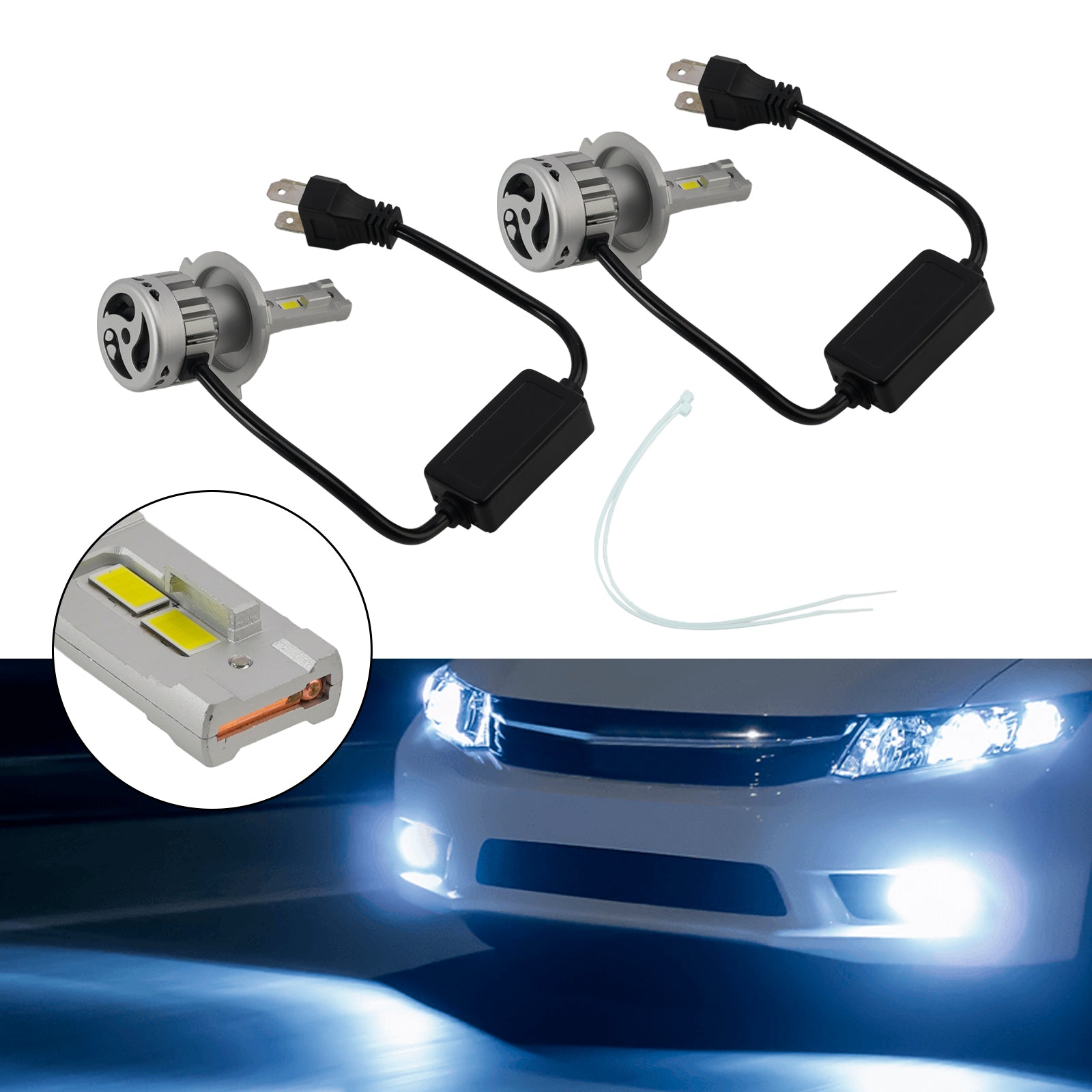 LED Headlight Bulb Kit High Low Beam Lamp H4 12V 55W 6500K 4000LM For HELLA