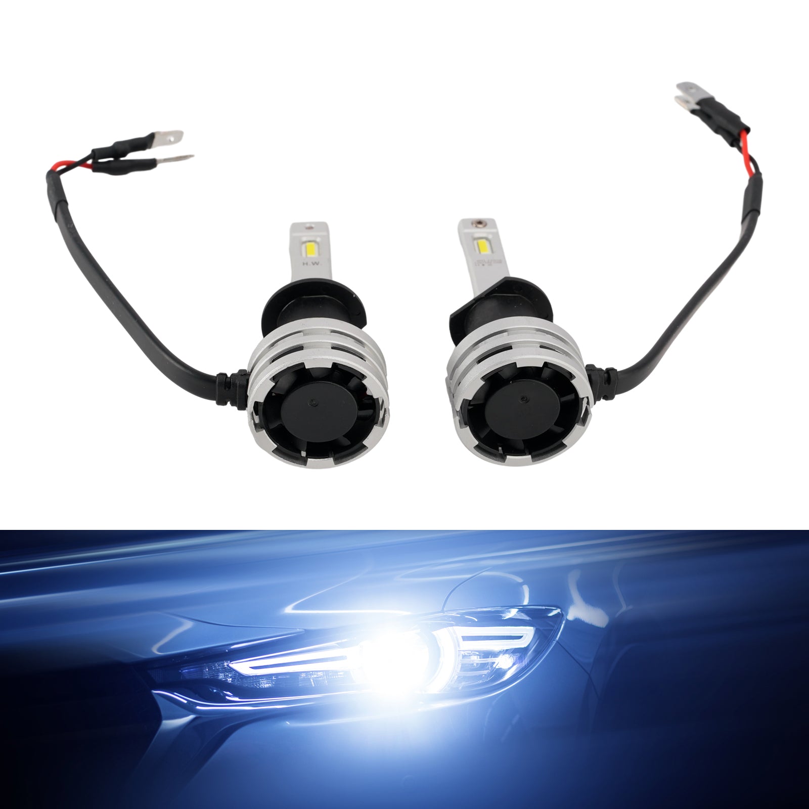 LED Headlight Bulb Kit High Low Beam H1 12V 24W 6500K Fan Cooling For HELLA