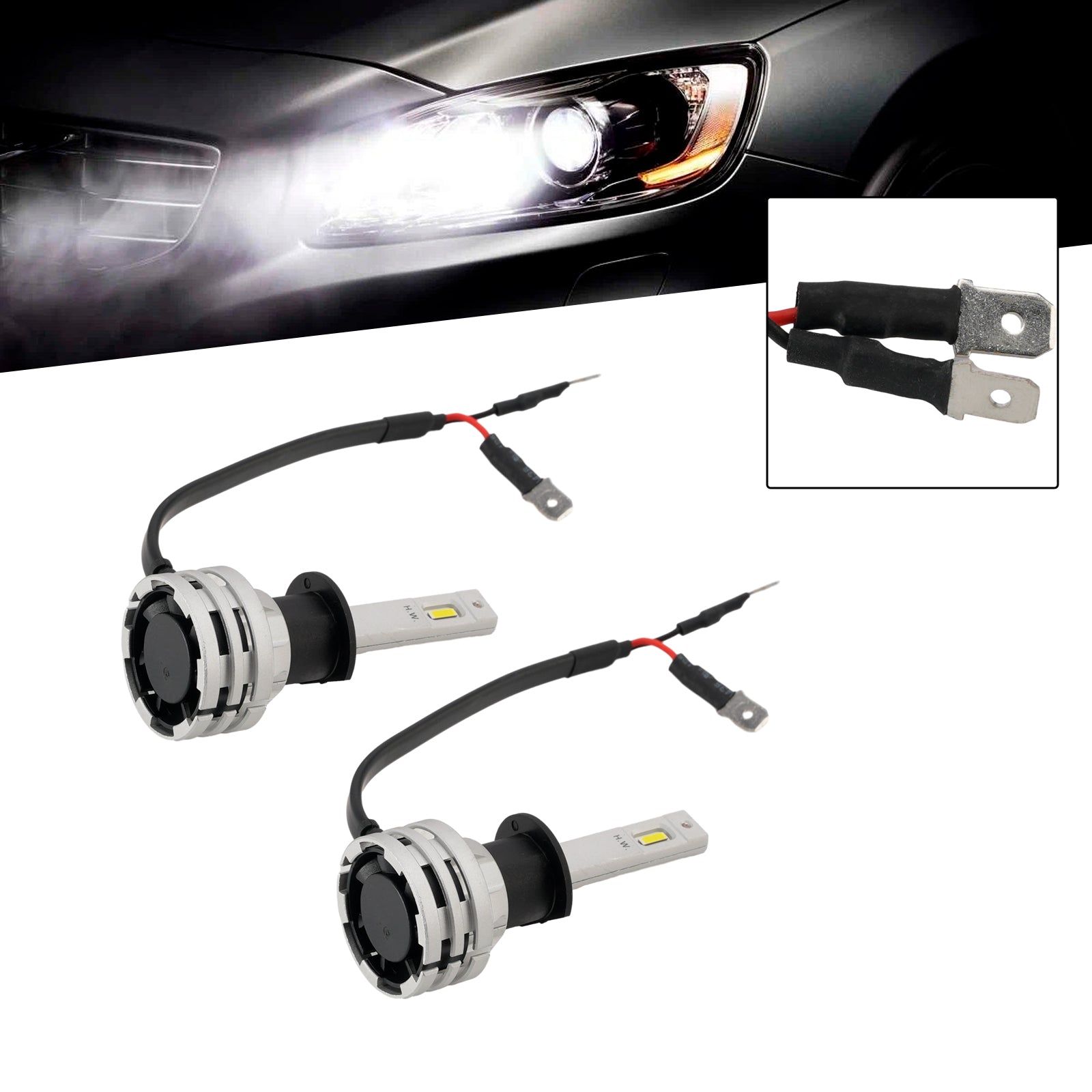 LED Headlight Bulb Kit High Low Beam H1 12V 24W 6500K Fan Cooling For HELLA