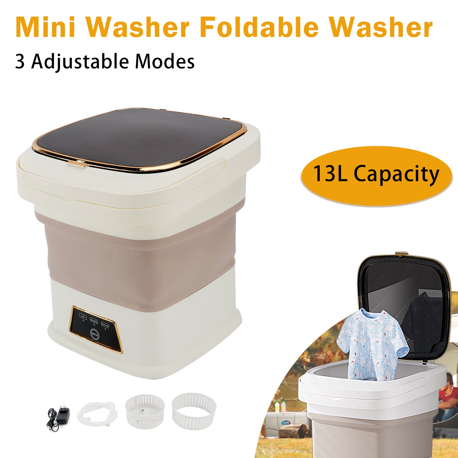 13L Portable Washing Machine Mini Washer Foldable Washer For Underwear Family