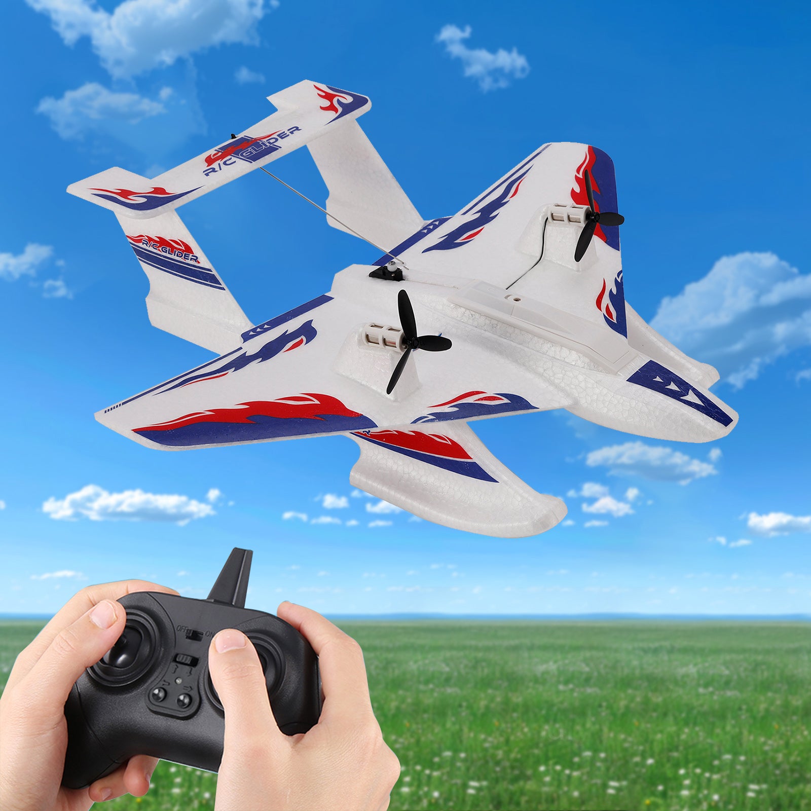 KF701 2.4GHz 3CH RC Plane For Water Land & Air Aircraft Remote With 2 Batteries