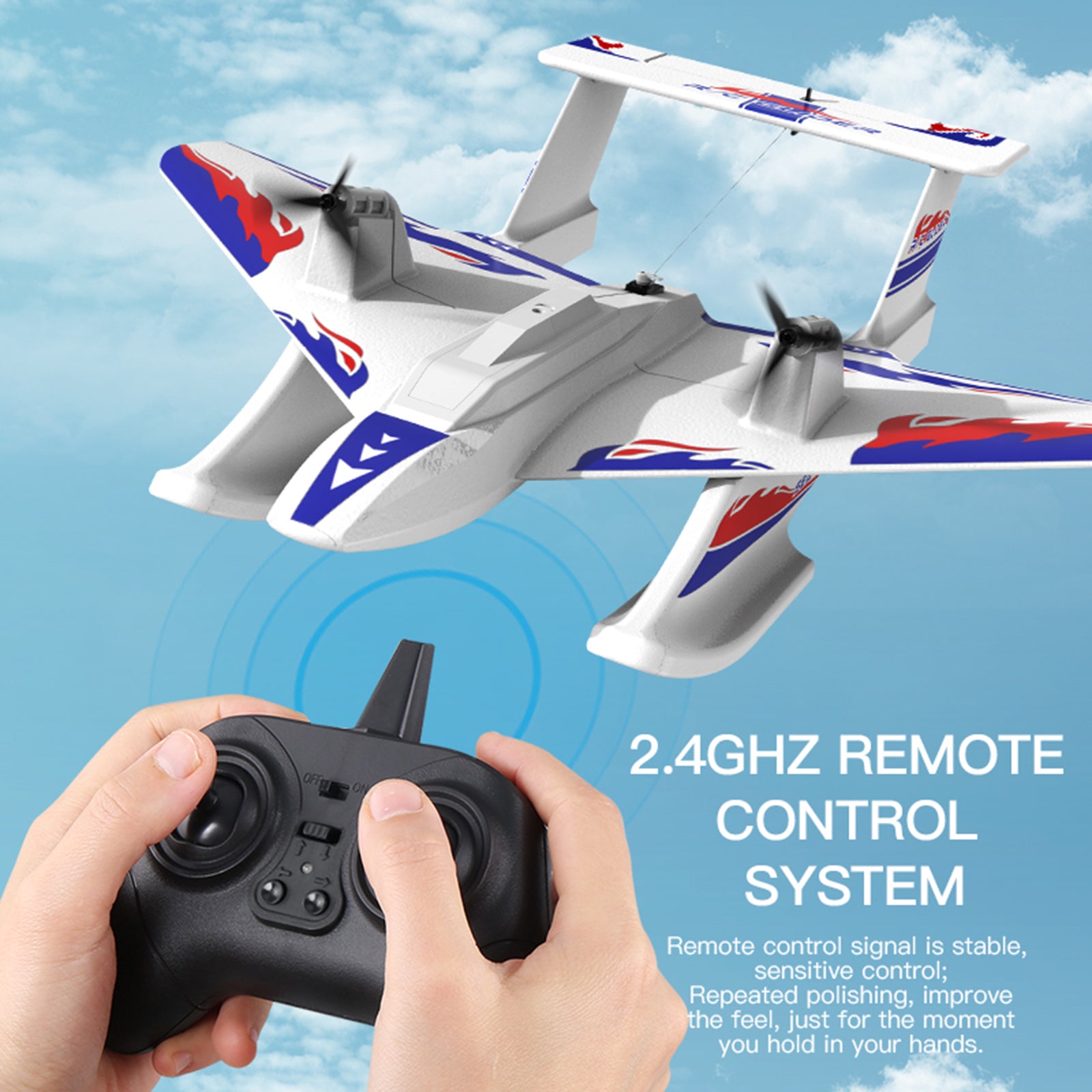 KF701 2.4GHz 3CH RC Plane For Water Land & Air Aircraft Remote With 2 Batteries