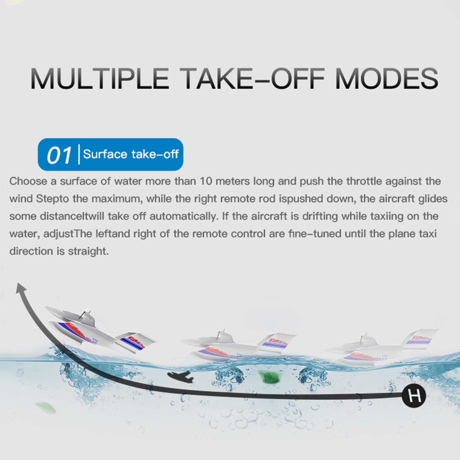 KF701 2.4GHz 3CH RC Plane For Water Land & Air Aircraft Remote With 2 Batteries