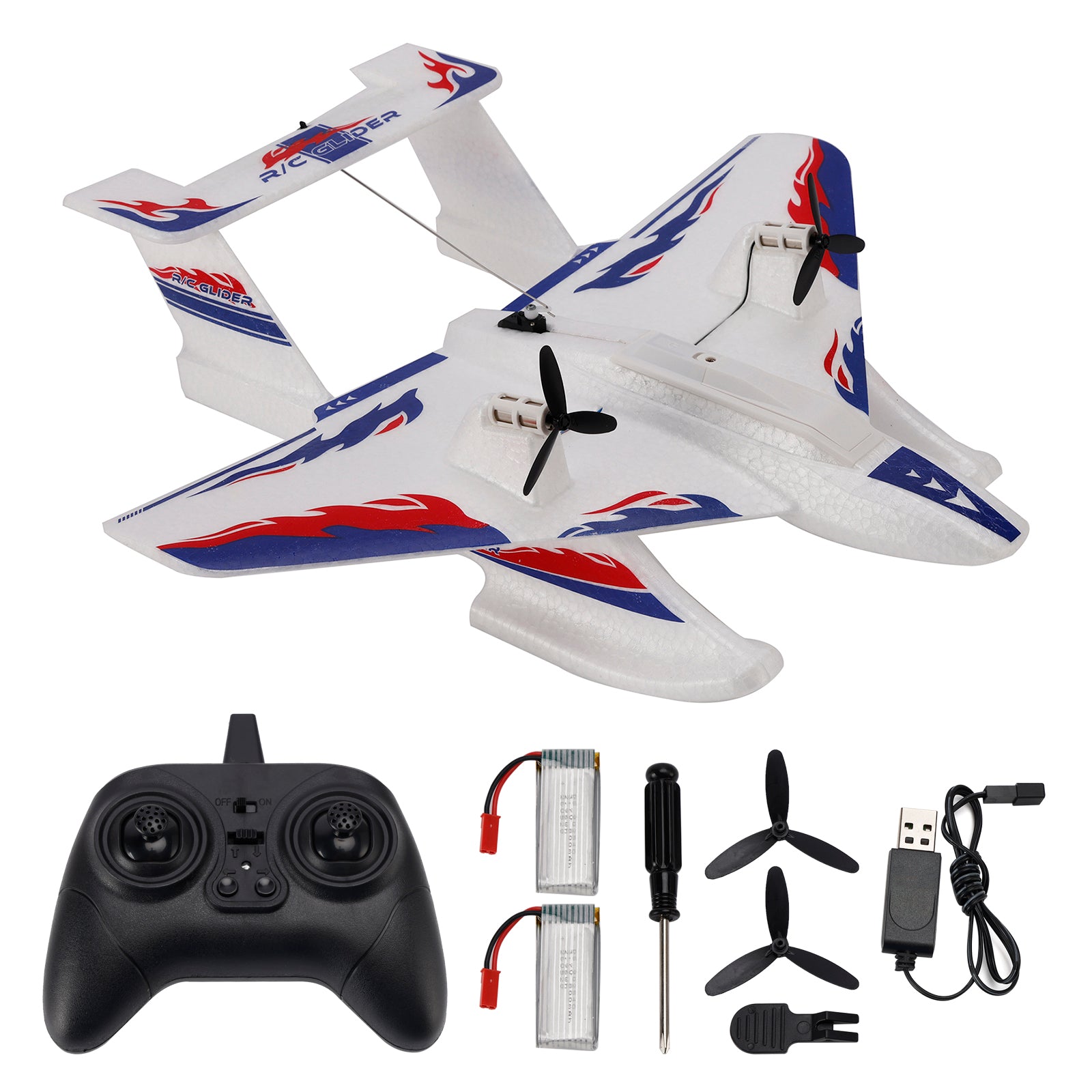 KF701 2.4GHz 3CH RC Plane For Water Land & Air Aircraft Remote With 2 Batteries