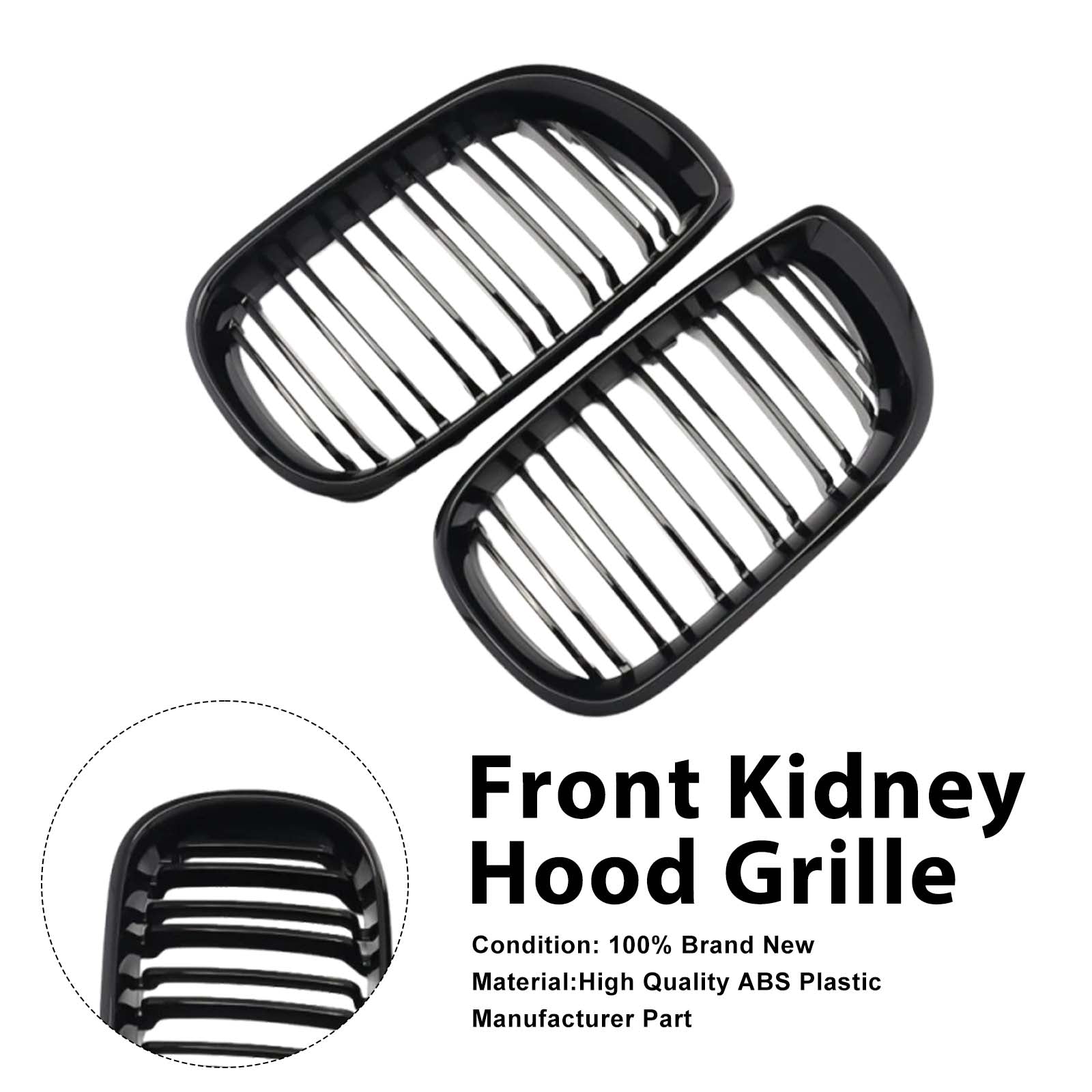 Front Kidney Hood Grille Grill For BMW E46 3 Series 4 Door 2002-2005 Gloss Black