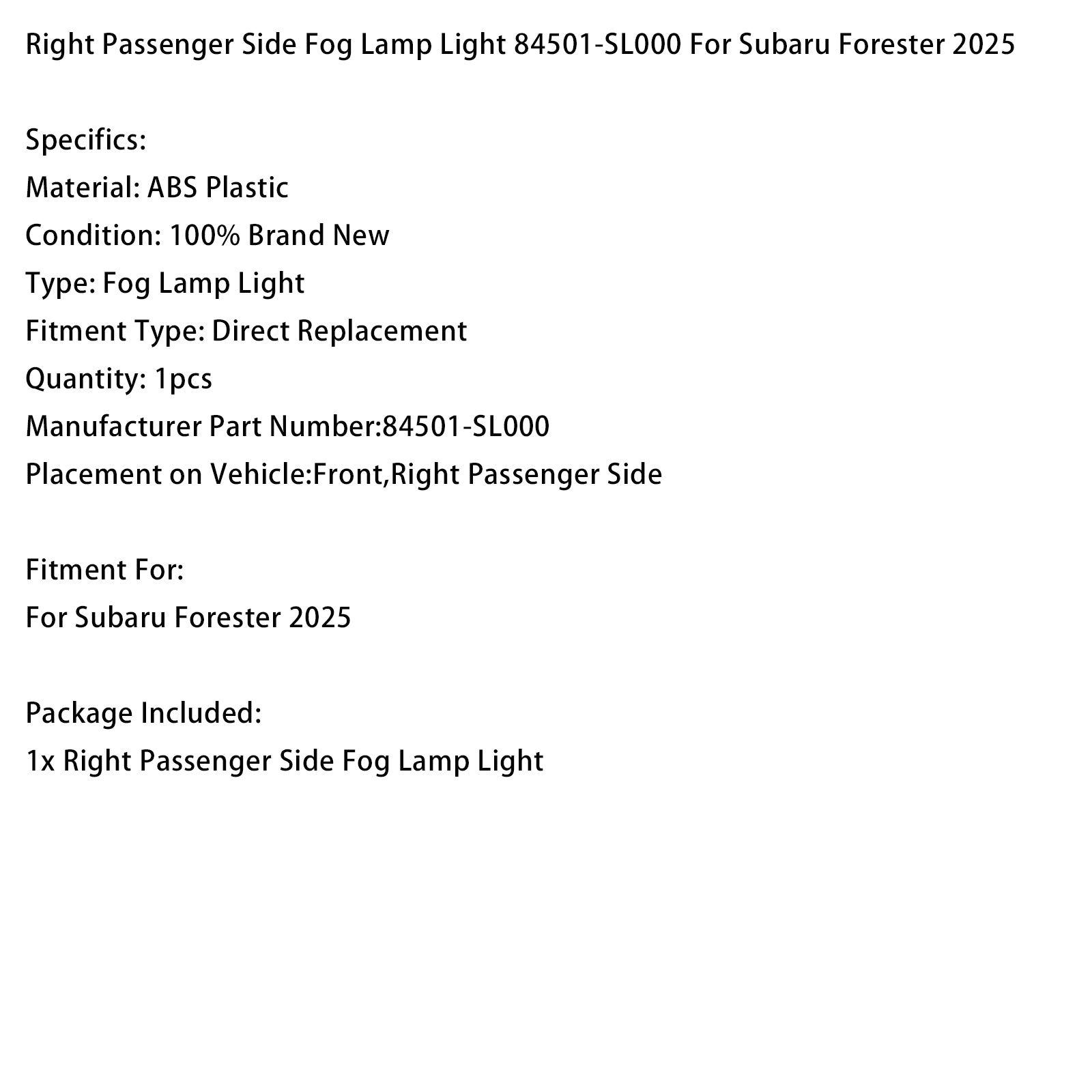 Left & Right Fog Lamp Light 84501-SL010 84501-SL000 For Subaru Forester 2025