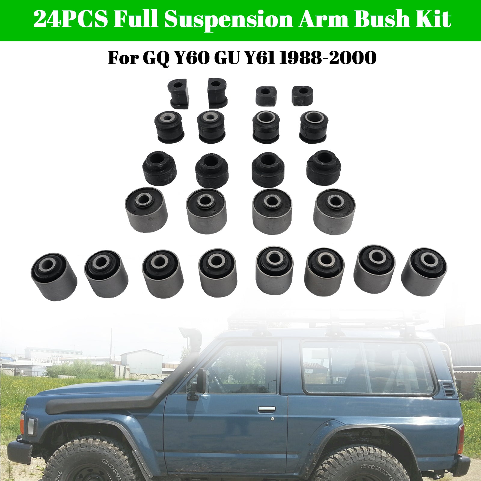 24PCS Full Suspension Arm Bush Kit For Nissan Patrol GQ Y60 GU Y61 1988-2000