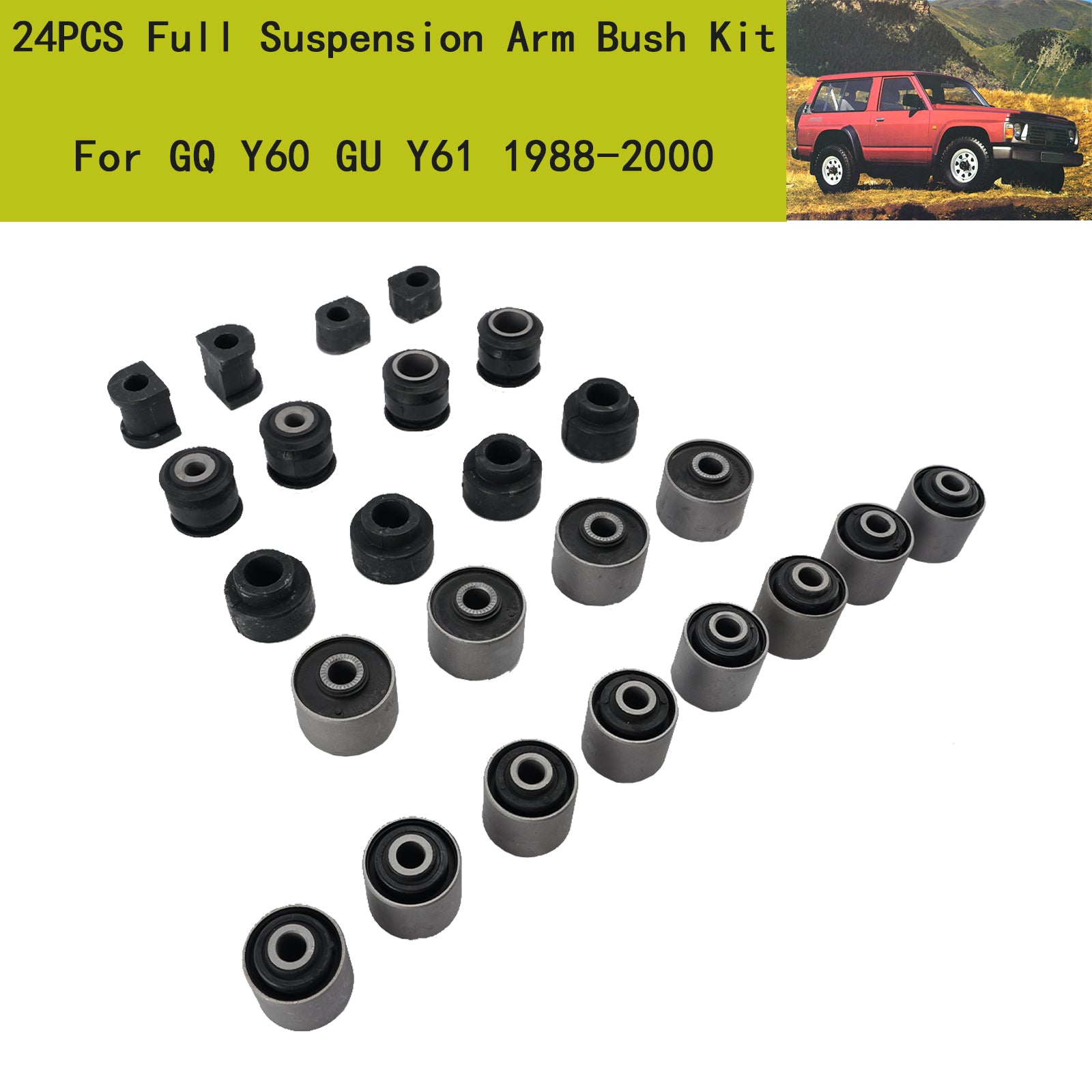 24PCS Full Suspension Arm Bush Kit For Nissan Patrol GQ Y60 GU Y61 1988-2000