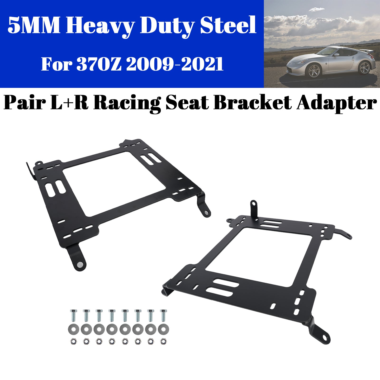 Pair L+R Heavy Duty 5MM Racing Seat Bracket Adapter For Nissan 370Z 2009-2021