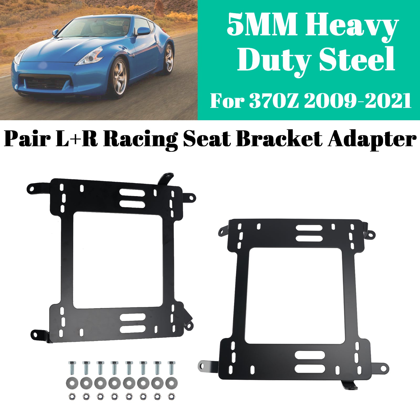 Pair L+R Heavy Duty 5MM Racing Seat Bracket Adapter For Nissan 370Z 2009-2021