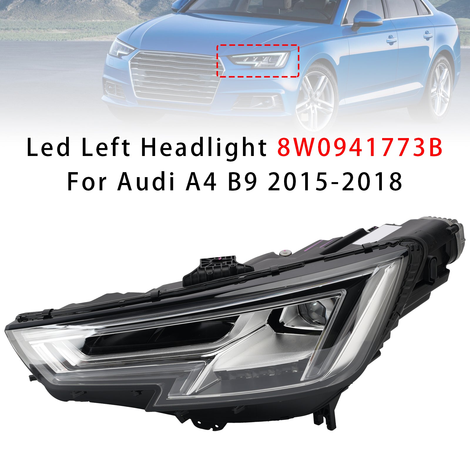 LED Left Headlight 8W0941773B For Audi A4 B9 2015-2018
