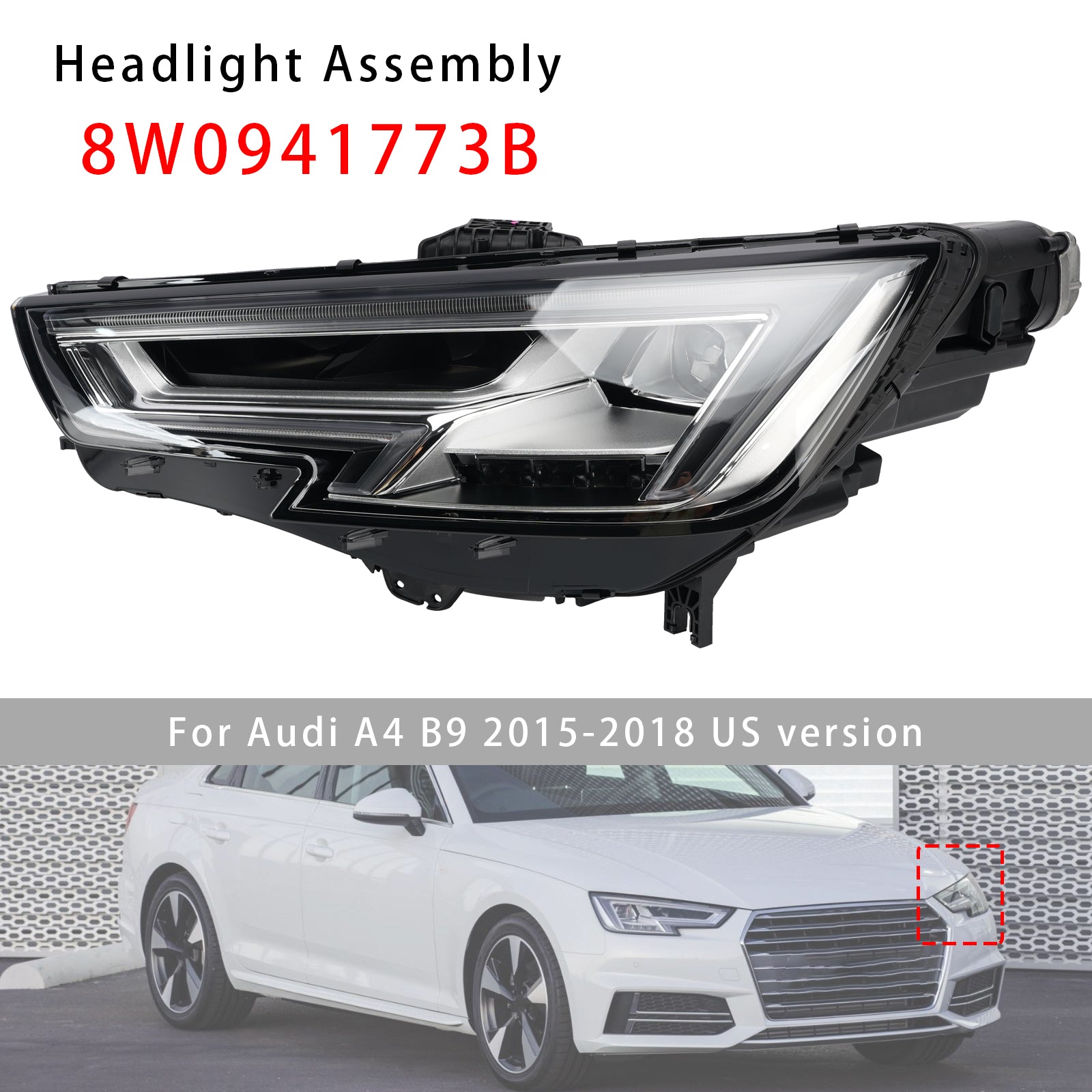 LED Left Headlight 8W0941773B For Audi A4 B9 2015-2018