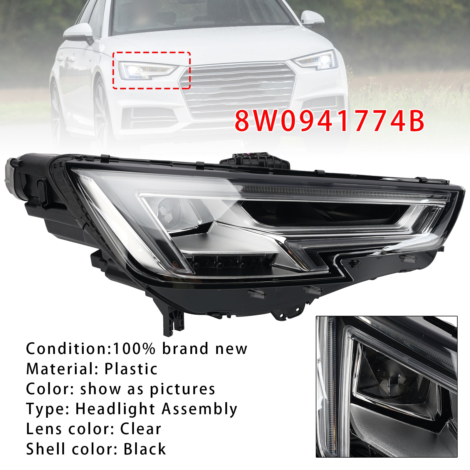 LED Right Headlight 8W0941774B For Audi A4 B9 2015-2018