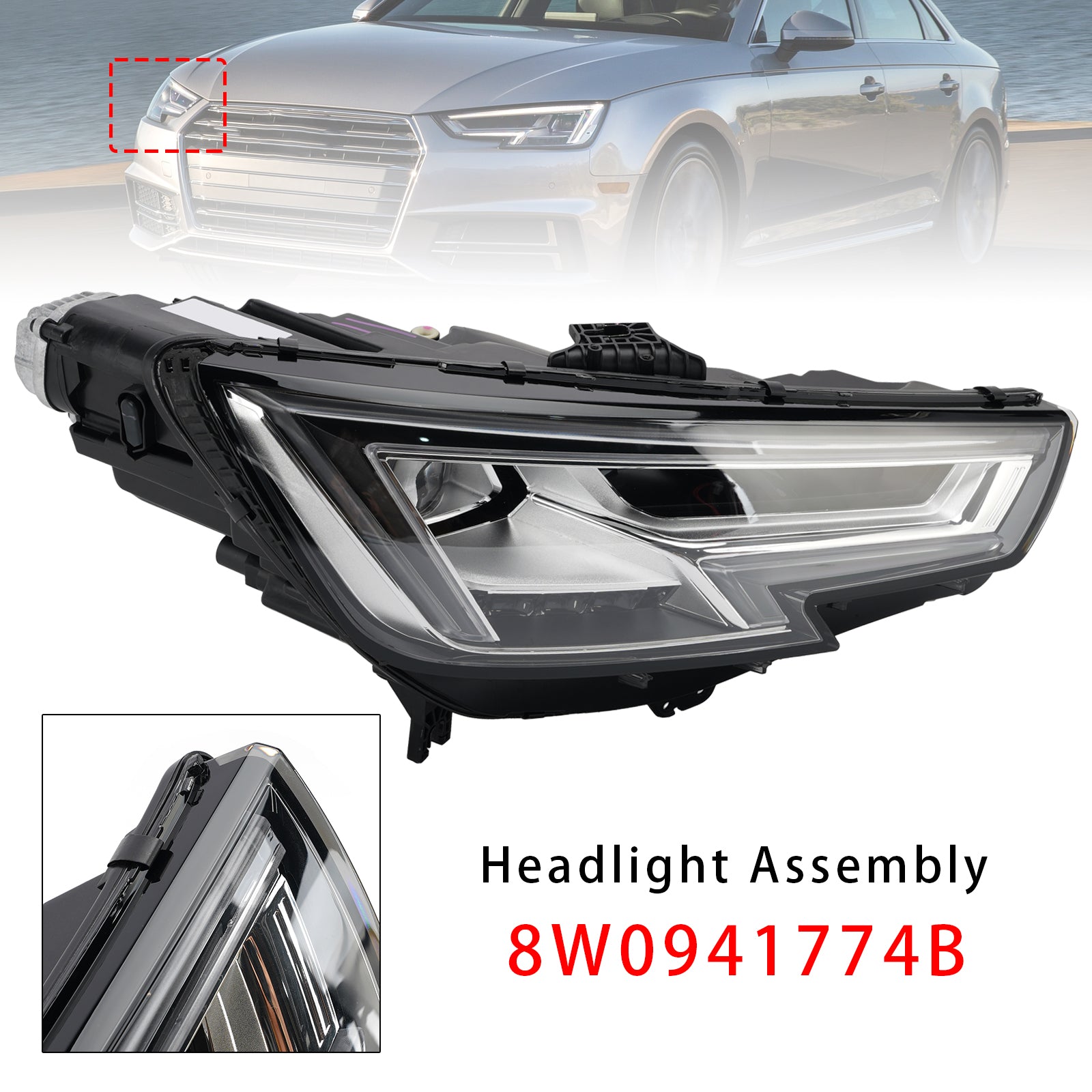 LED Right Headlight 8W0941774B For Audi A4 B9 2015-2018