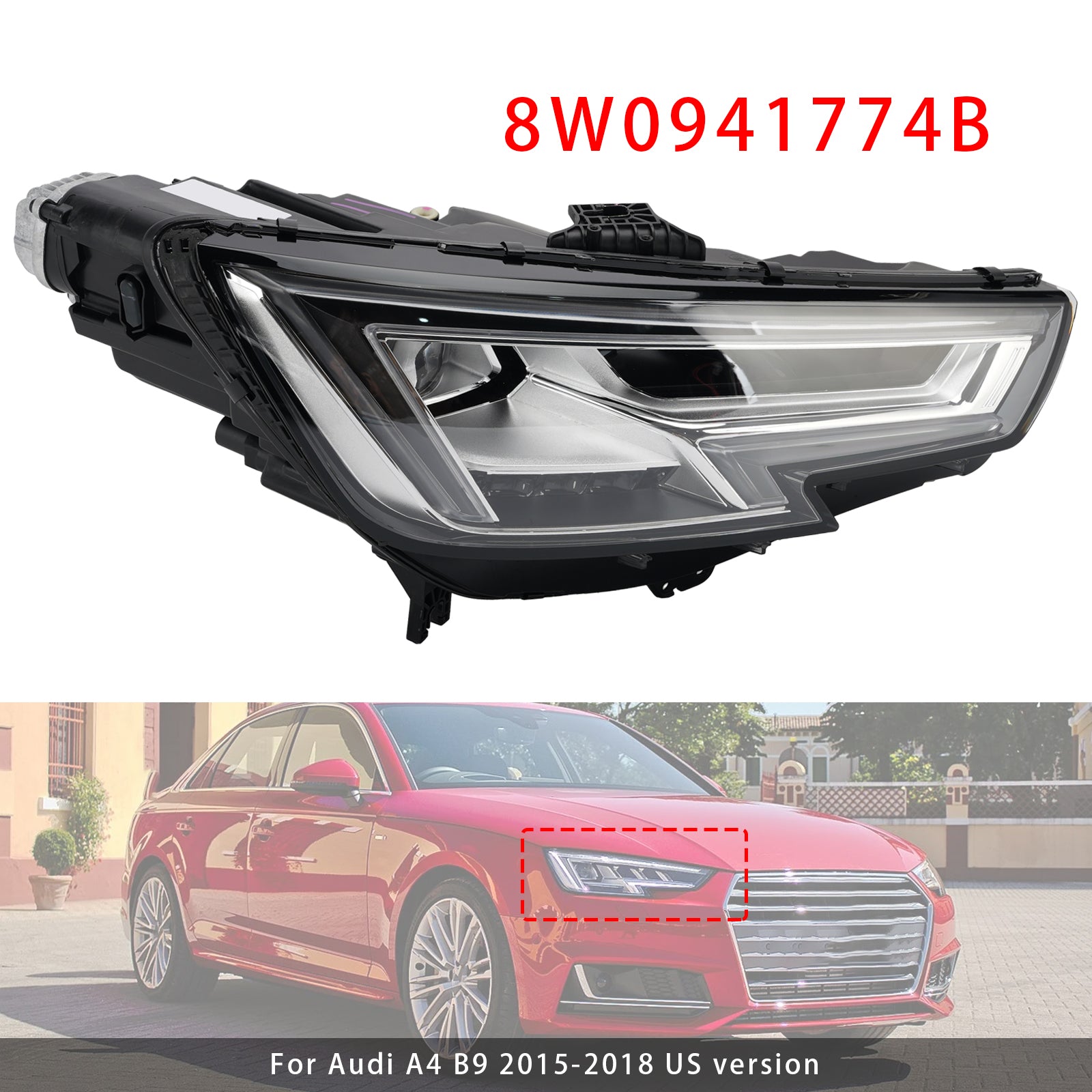 LED Right Headlight 8W0941774B For Audi A4 B9 2015-2018