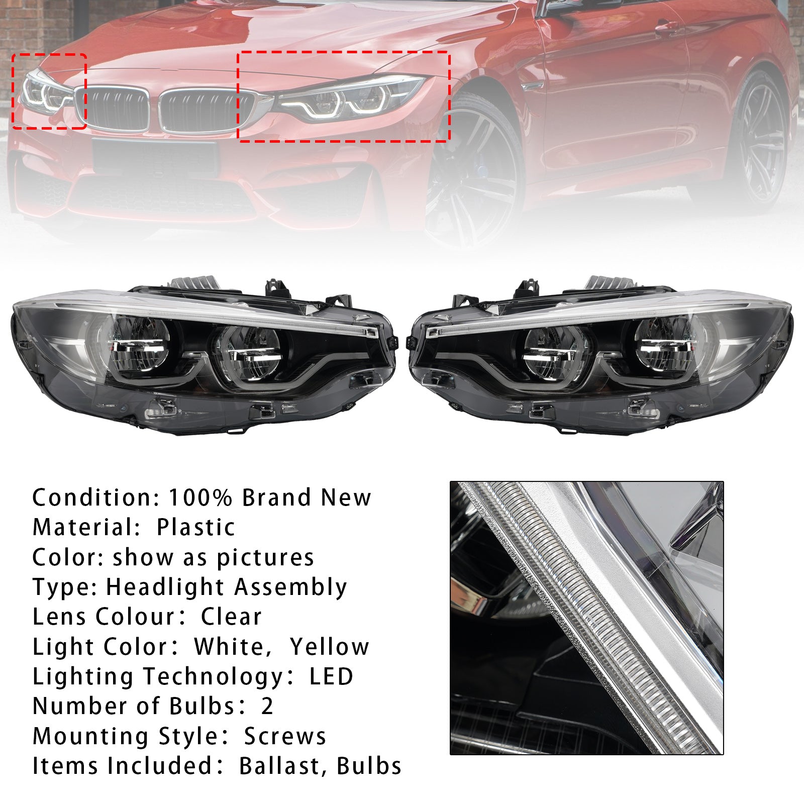 Ikon Headlights For BMW V2 LCI4 Series F32 F33 F80 F82 M3 White Yellow 6 Pin RHD