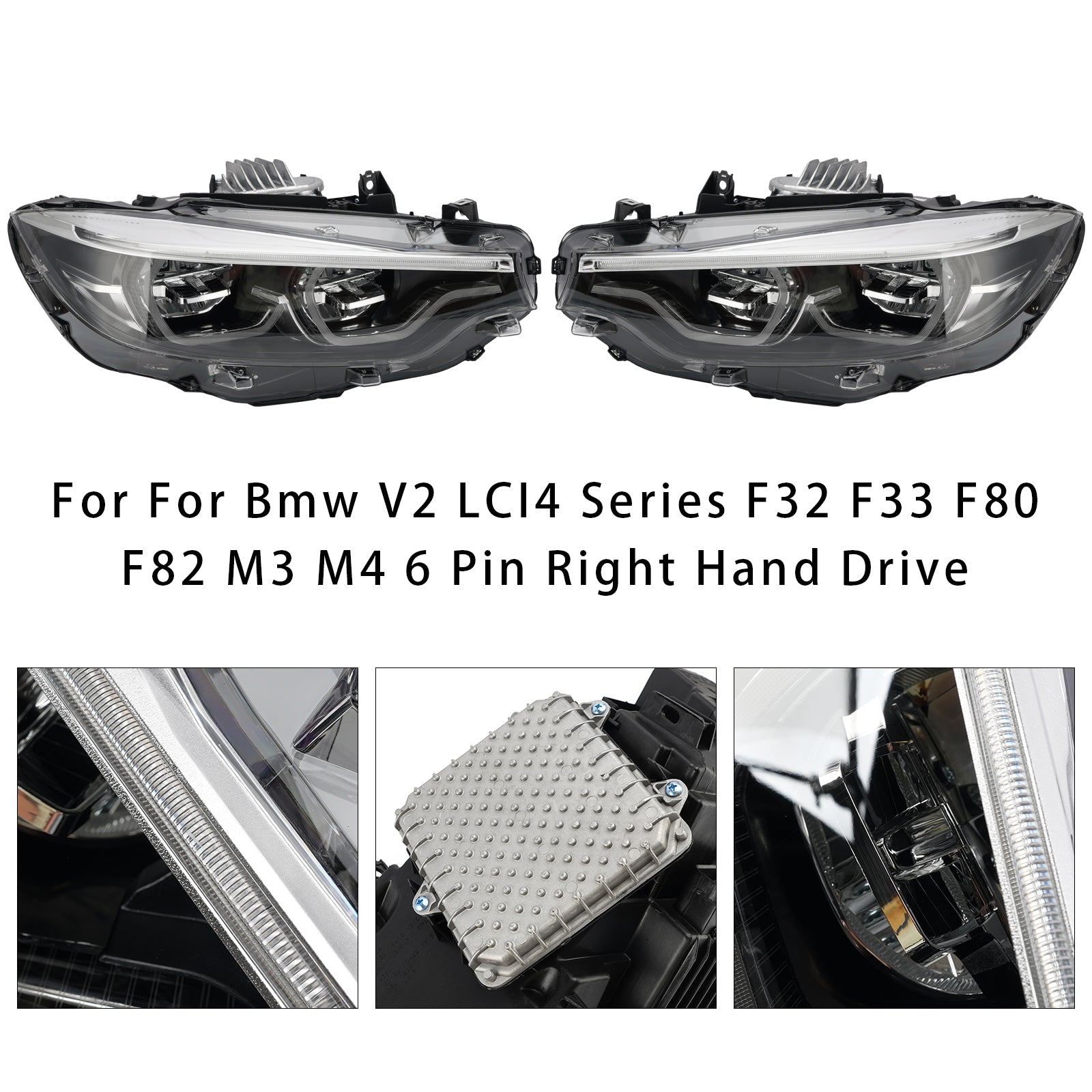 Ikon Headlights For BMW V2 LCI4 Series F32 F33 F80 F82 M3 White Yellow 6 Pin RHD