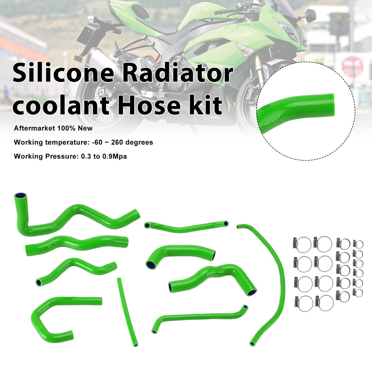 Silicone Radiator coolant Hose kit For Kawasaki Ninja 636 ZX-6R 09-26 Green