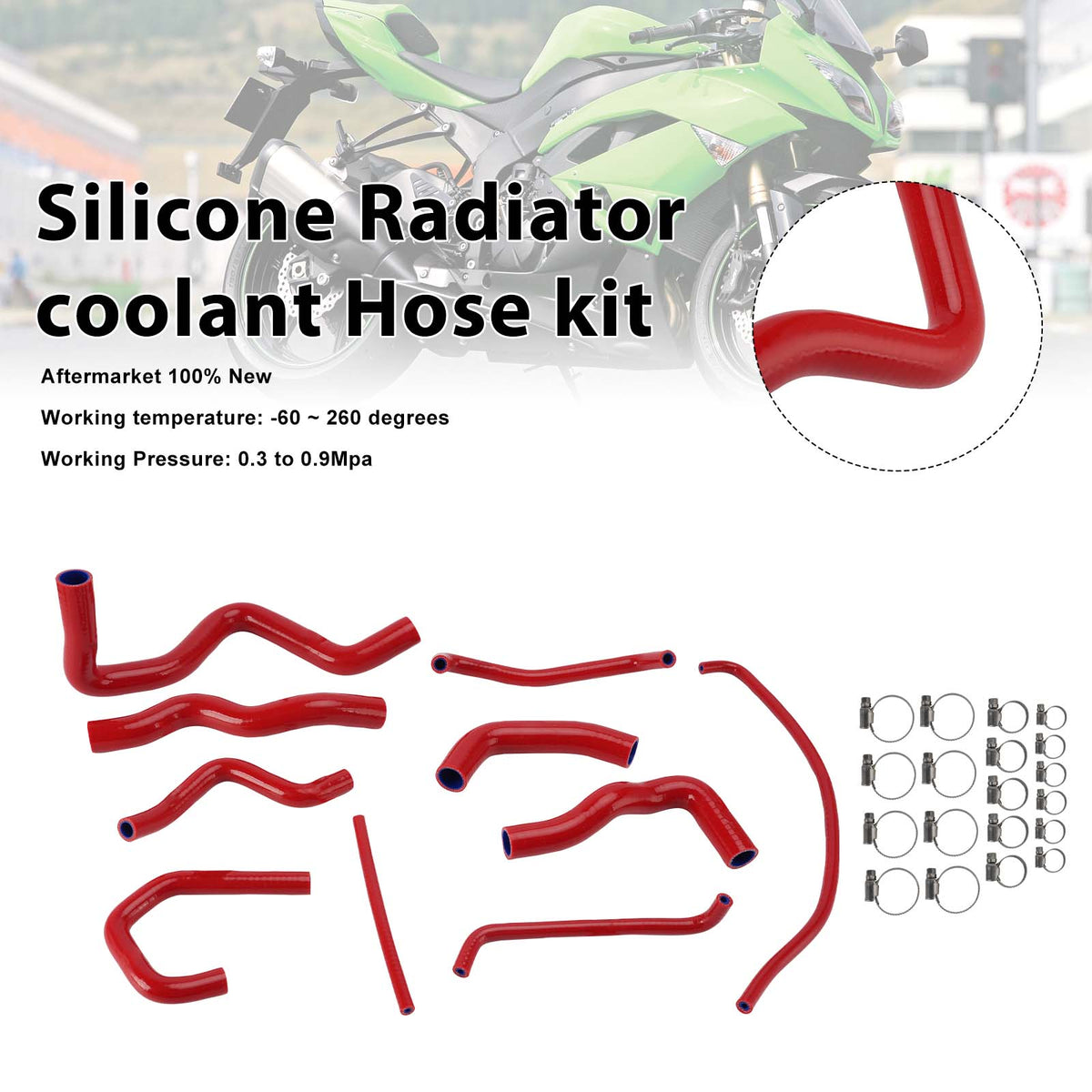 Silicone Radiator coolant Hose kit For Kawasaki Ninja 636 ZX-6R 09-26 Red