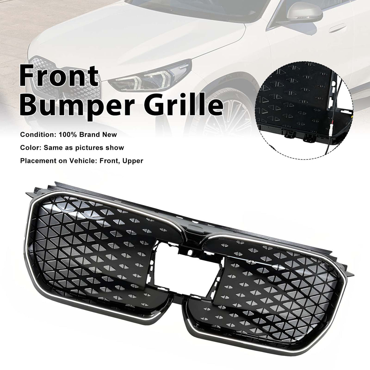 Black Front Bumper Grill Grille Fit BMW iX1 U11 2023-2025 W/LED Light