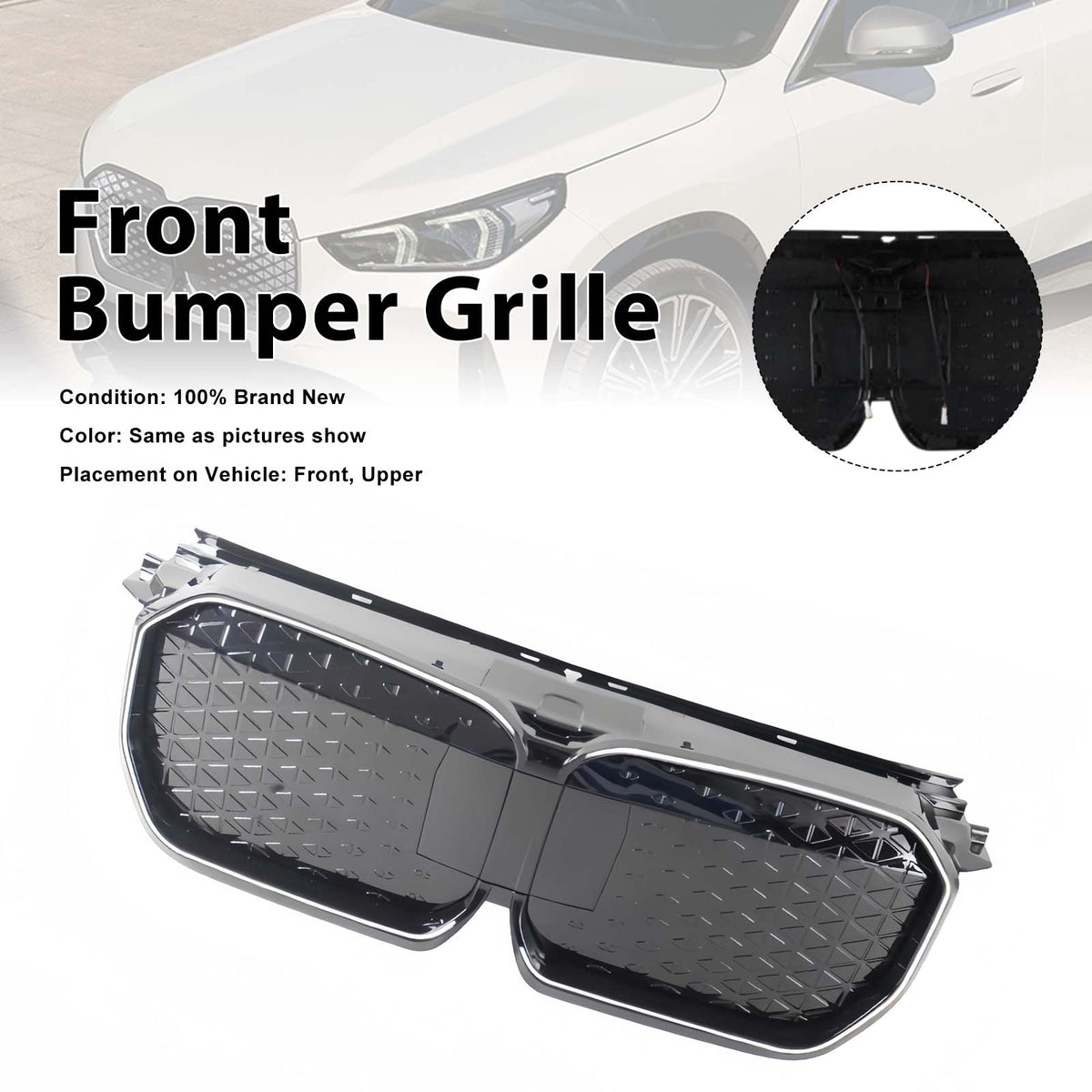 Black Chrome Front Bumper Grill Grille Fit BMW iX1 U11 2023-2025 W/LED Light